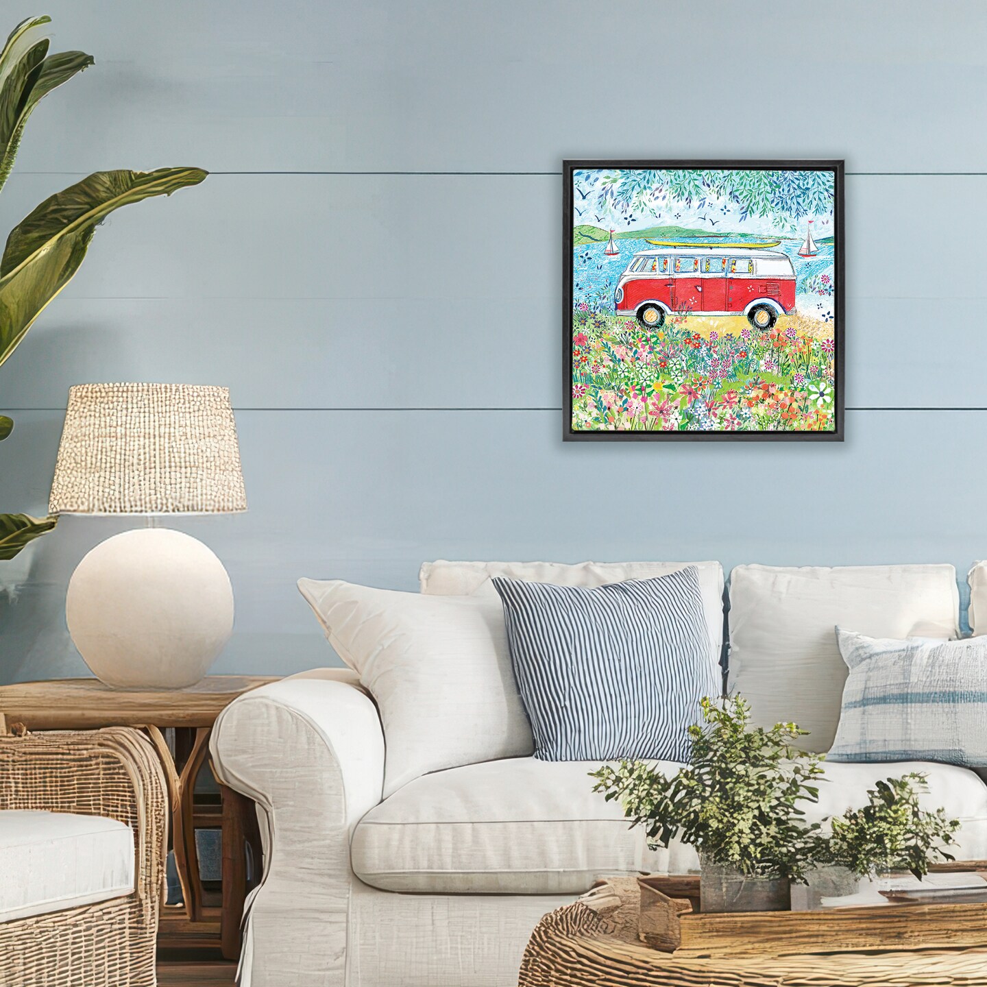 Stupell Industries Red Campervan Ready For Surf Floating Frame, design by Clare Tupper