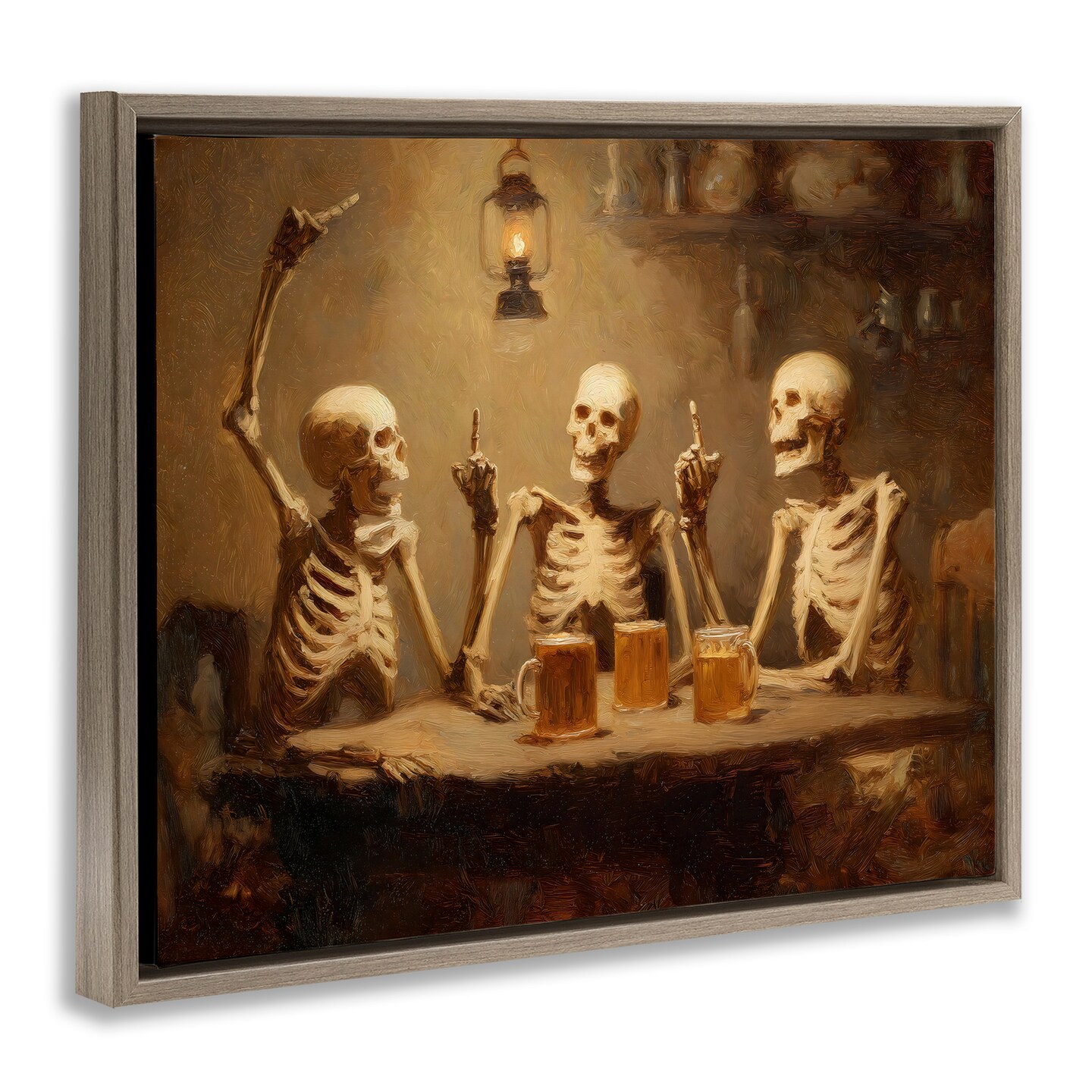 Stupell Industries Skeletons Drinking at Tavern Floating Frame, design by Arlington Prints