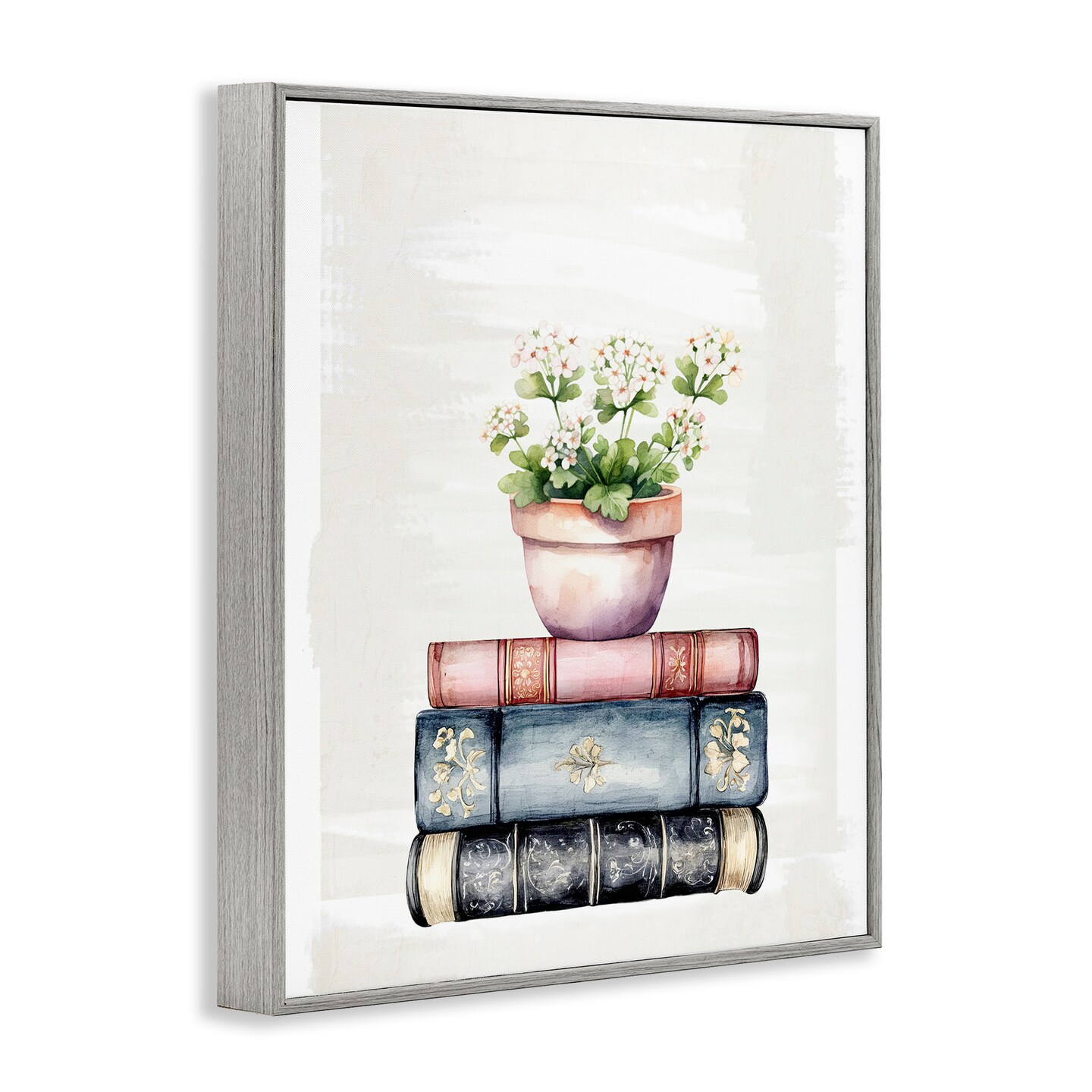 Stupell Industries Floral Stacks with Vintage Books Framed Giclee, design by Kim Allen