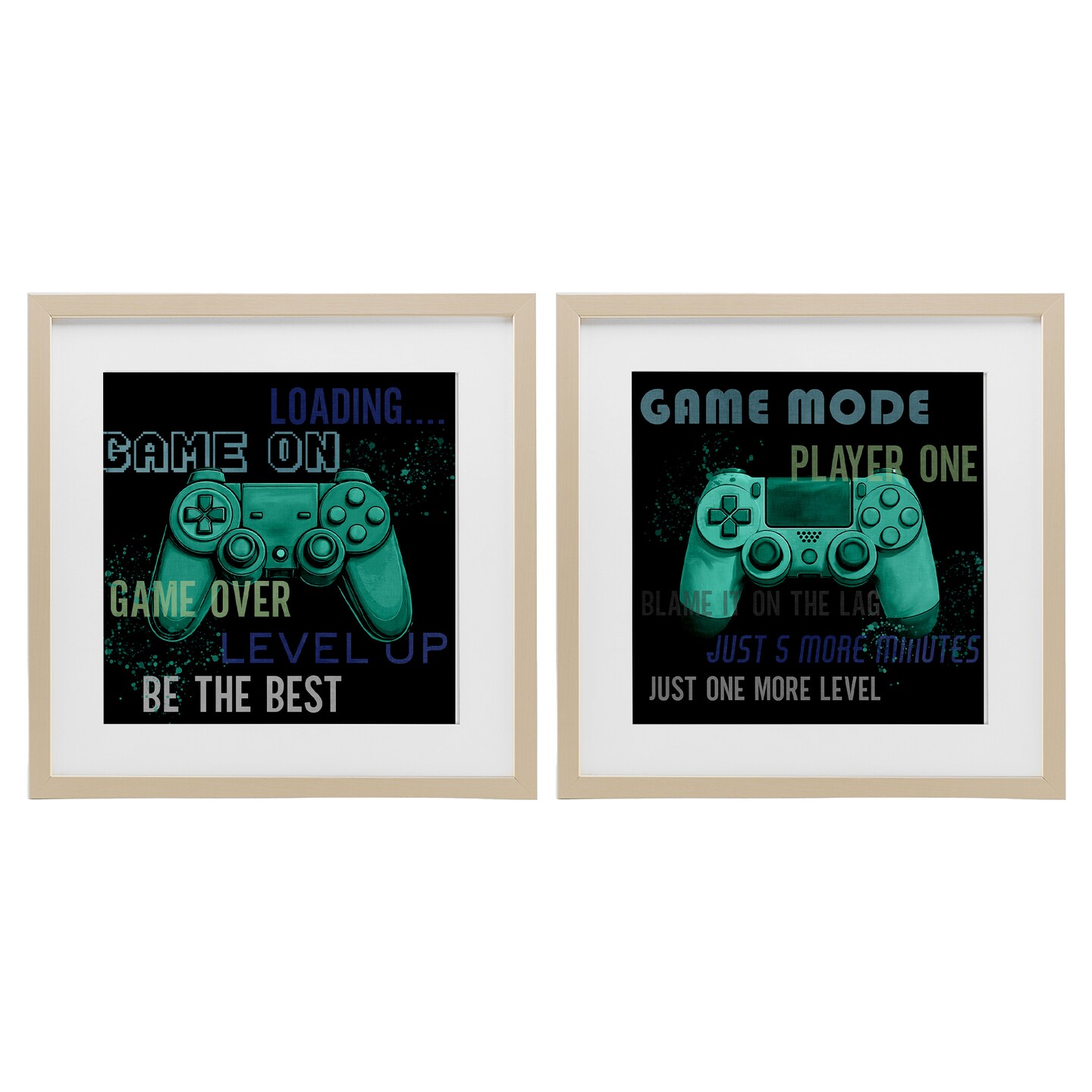 Stupell Industries Retro Gaming Phrases Controllers 2pc Framed Print Under Glass Set, design by Kim Allen