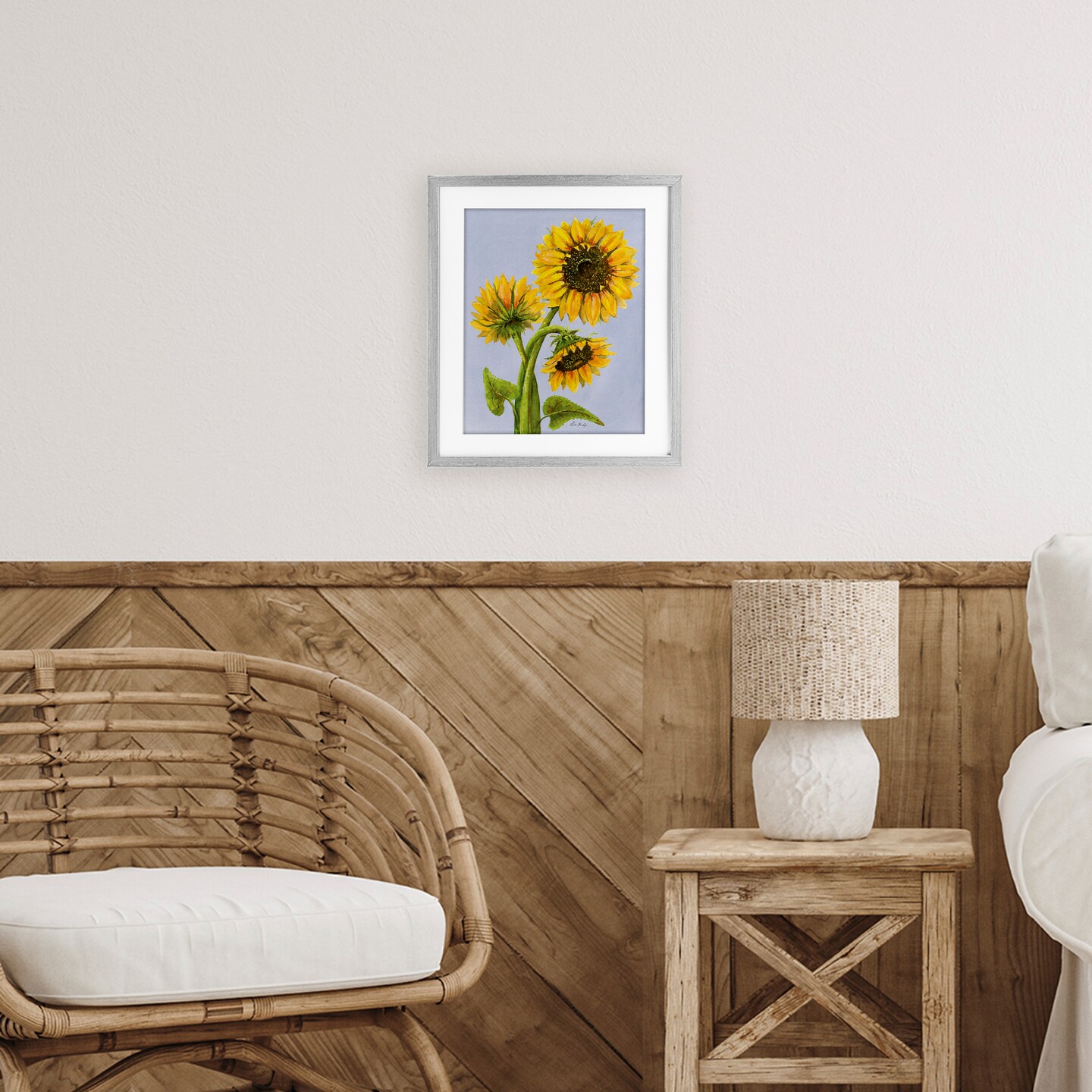 Stupell Industries Sunflower Trio Against Blue Framed Print Under Glass, design by Patti Bishop