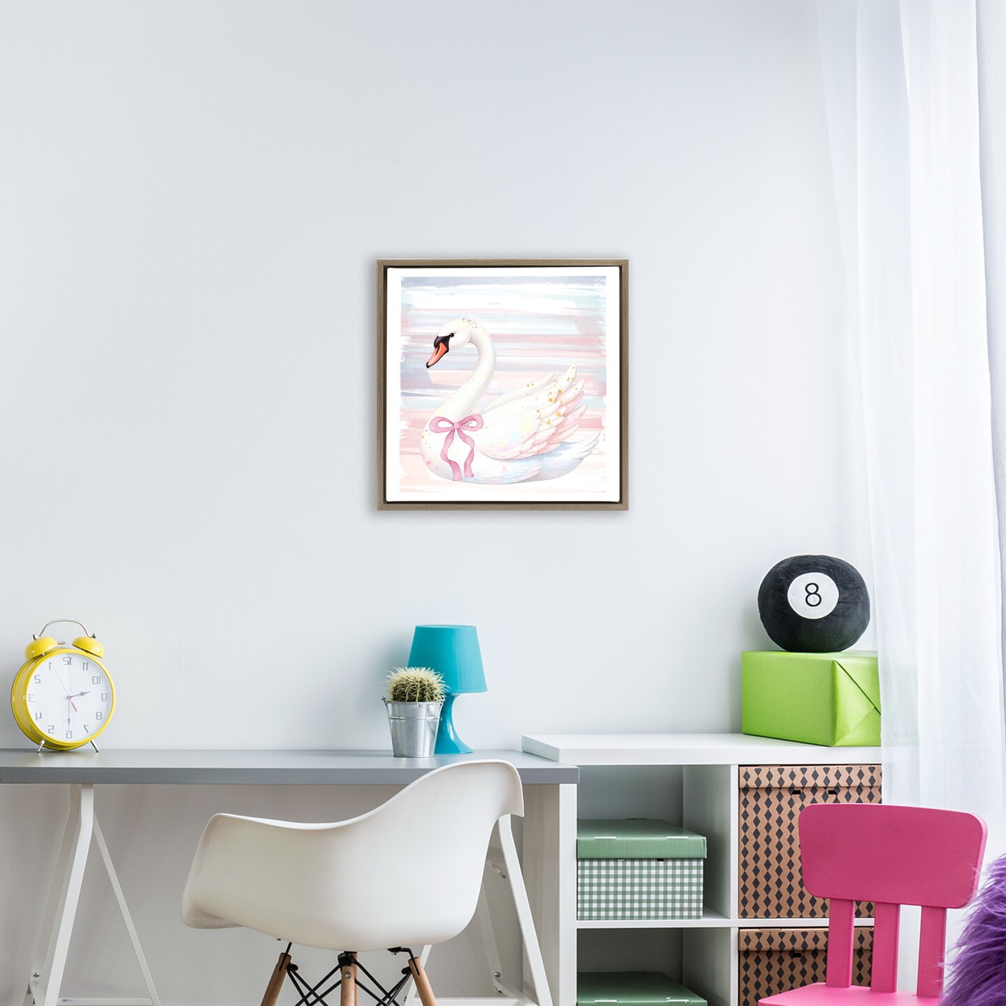 Stupell Industries Pastel Swan with Ribbon Floating Frame, design by Kim Allen