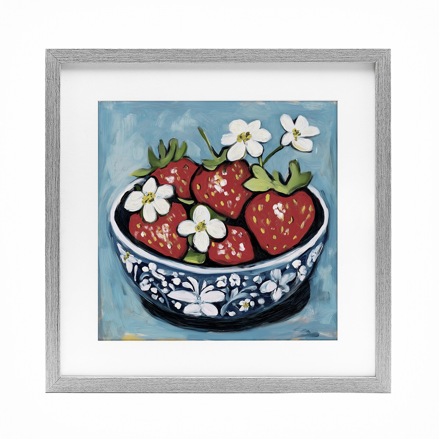 Stupell Industries Strawberries in Blue Bowl Framed Print Under Glass, design by Gina Kelly
