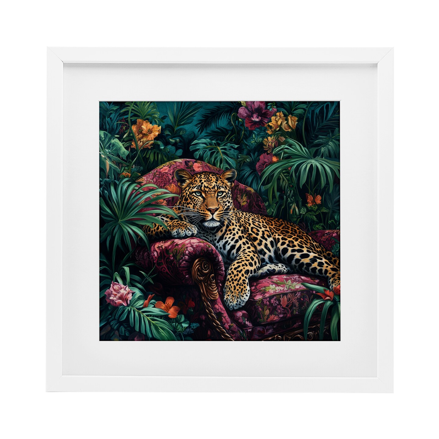 Stupell Industries Fashionable Leopard in Jungle Framed Print Under Glass, design by Petal Prints Design