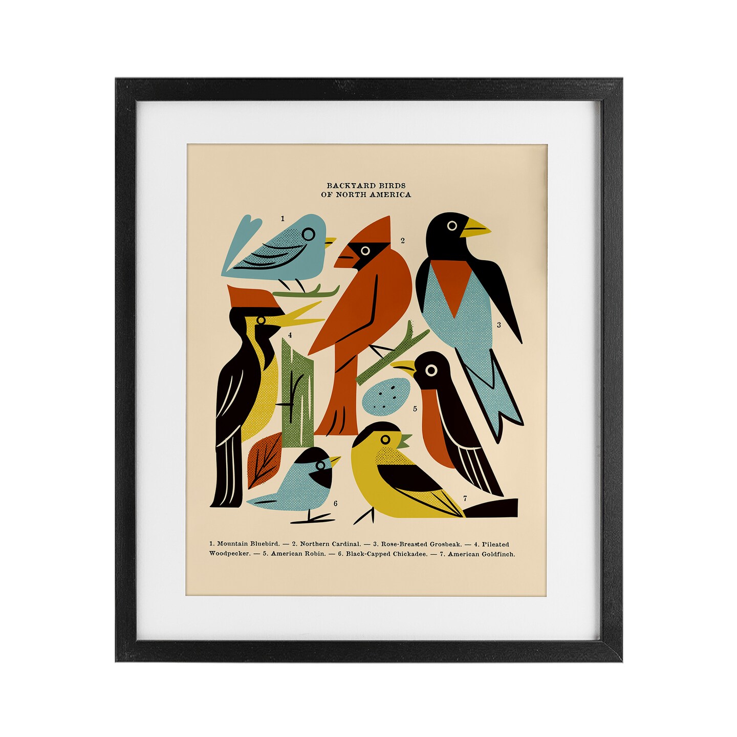 Stupell Industries Backyard Birds Midcentury Modern Framed Print Under Glass, design by Renea L. Thull