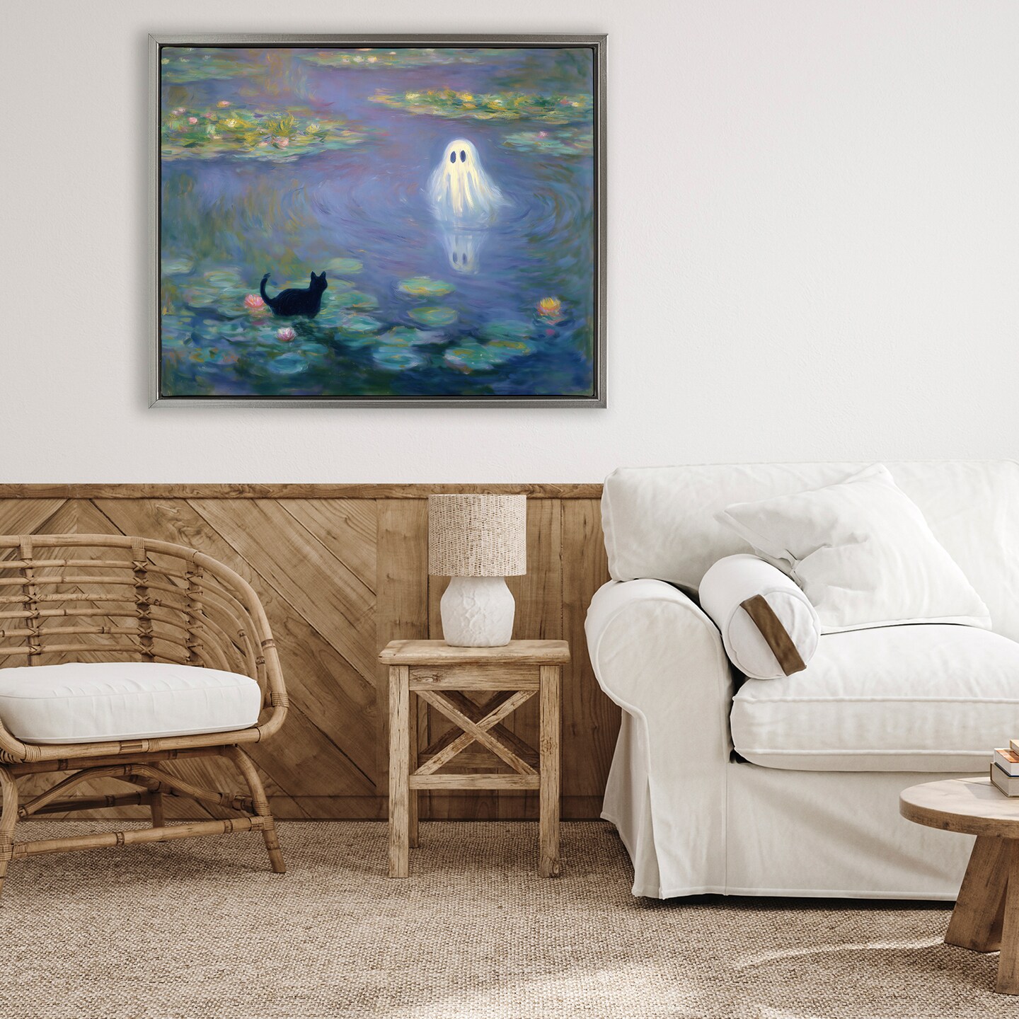 Stupell Industries Water Lilies with Ghost & Kitty Floating Frame, design by Arlington Prints