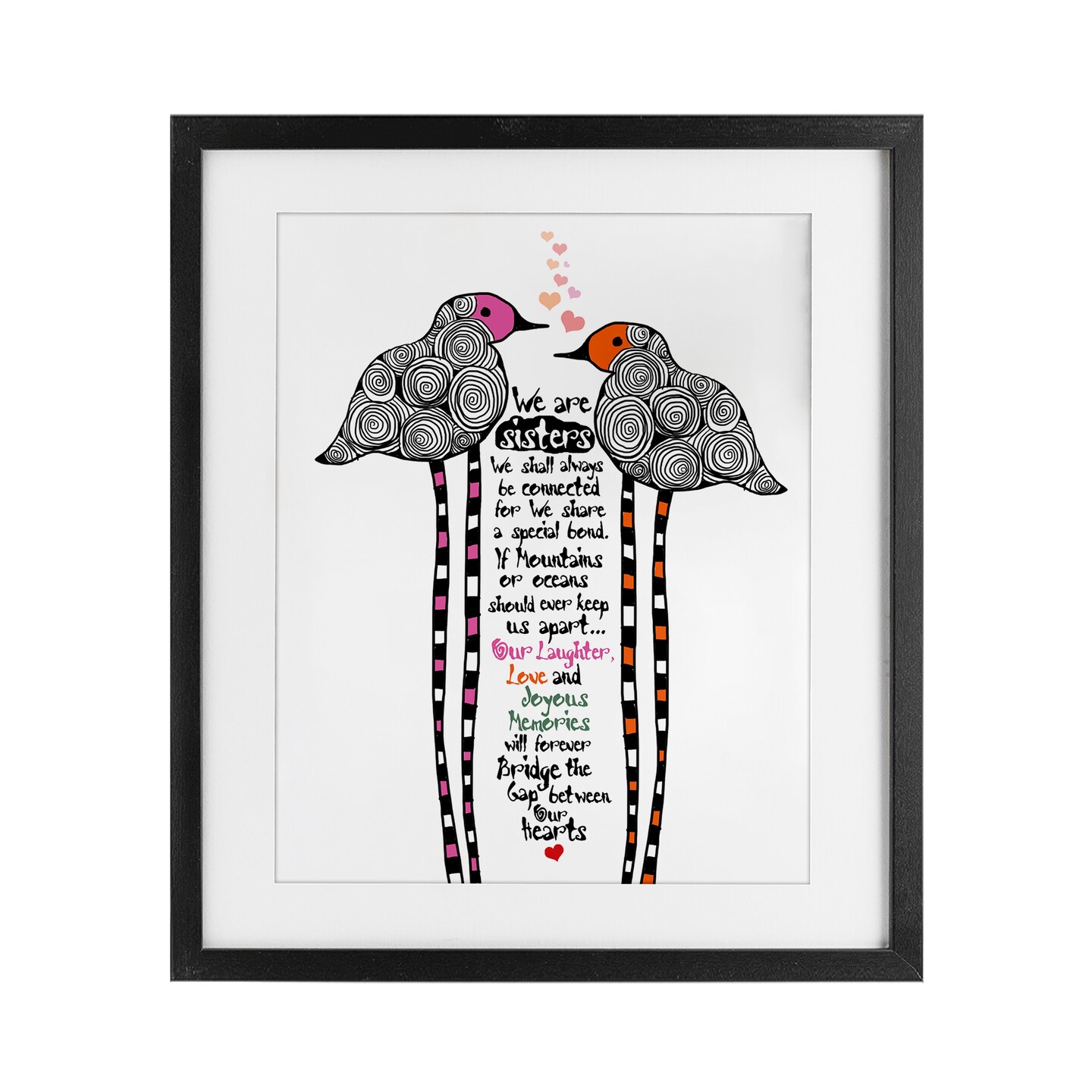 Stupell Industries We Are Sisters Bird Duo Framed Print Under Glass, design by Suzanne Millius
