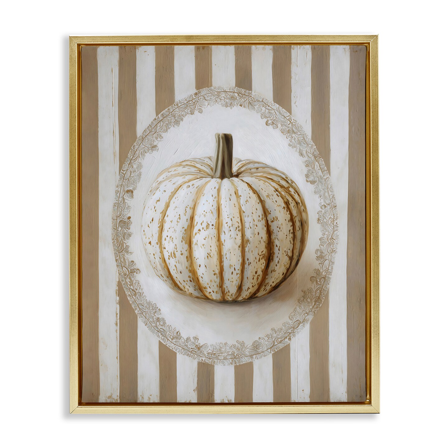 Stupell Industries Beige Stripes Pumpkin Floating Frame, design by Arlington Prints