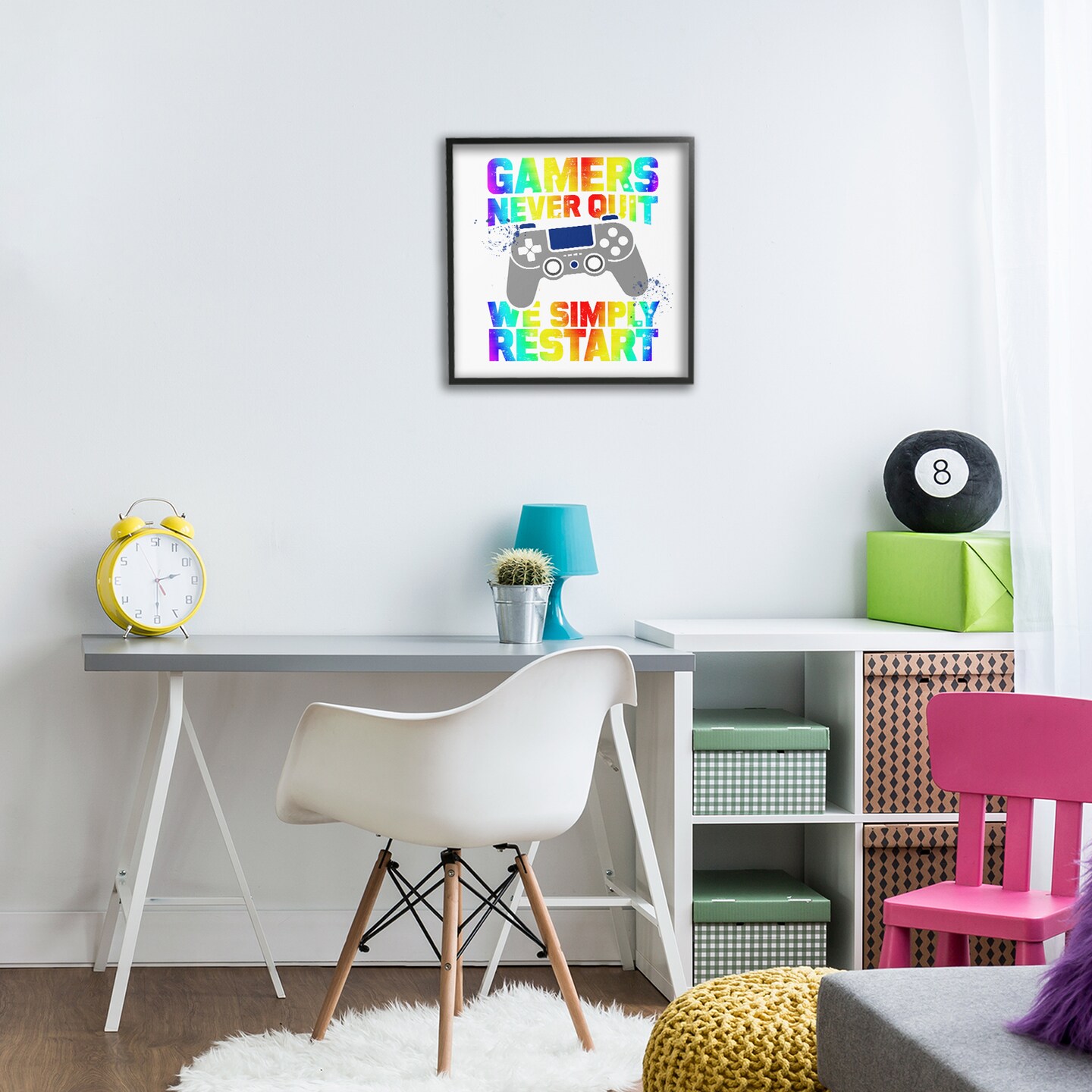 Stupell Industries Rainbow Gamers Never Quit Framed Giclee, design by Kim Allen