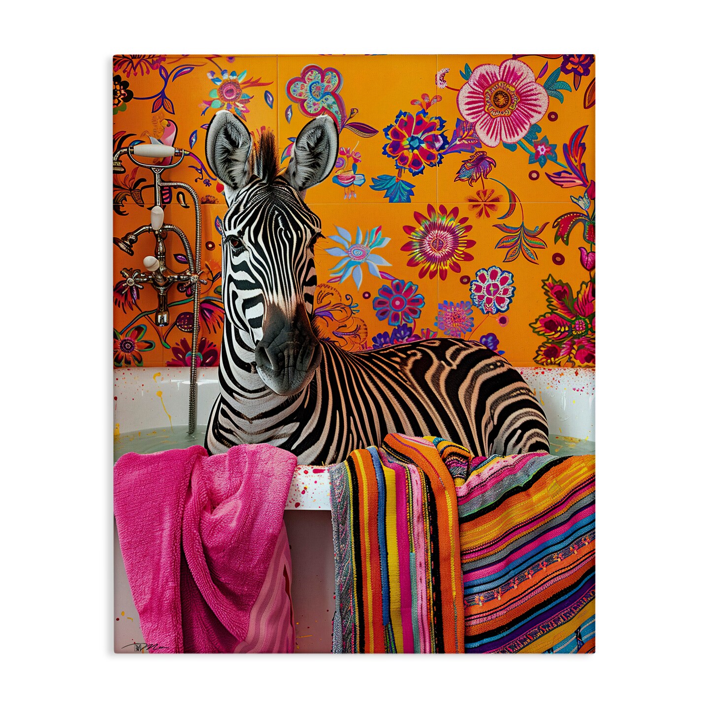 Stupell Industries Zebra Bath with Colorful Towel Canvas, design by Momart