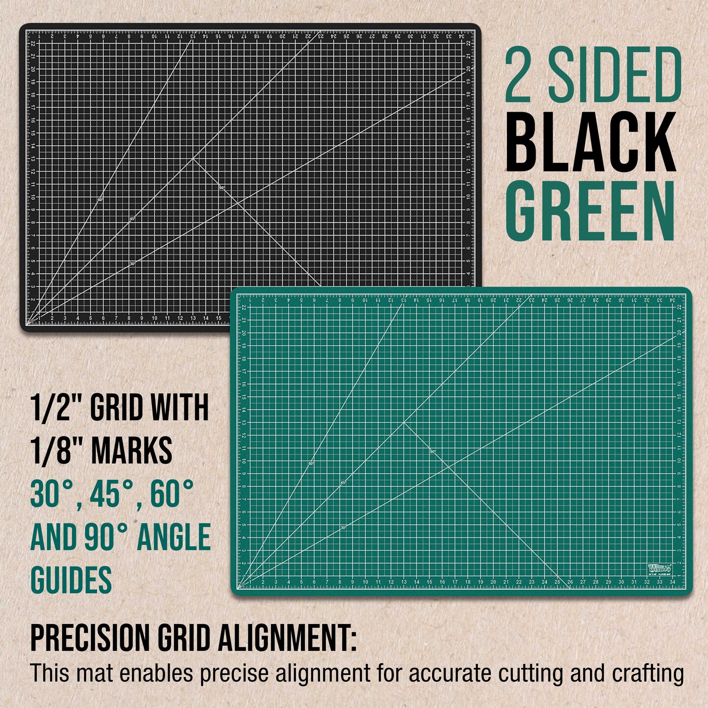 24&#x22; x 36&#x22; Green/Black Professional Self Healing 5-Ply Double Sided Durable Non-Slip Cutting Mat Great for Scrapbooking Quilting Sewing Arts Crafts