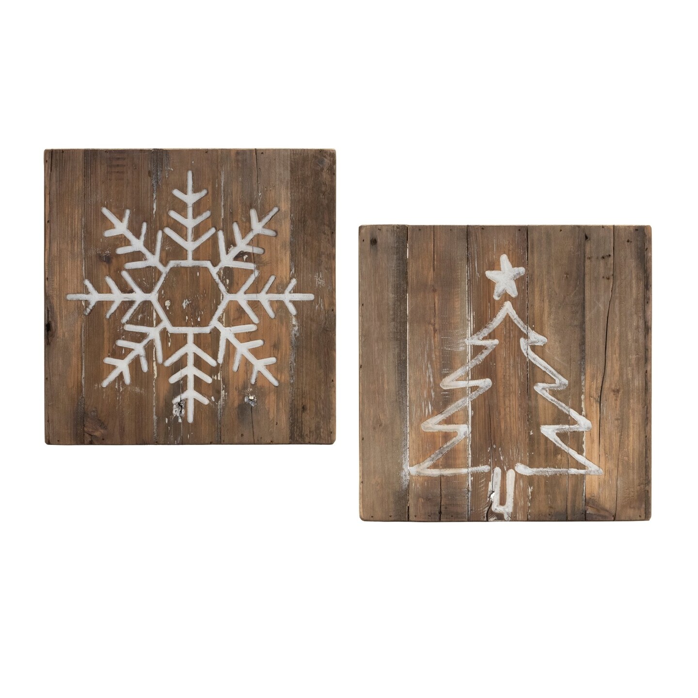Melrose Snowflake and Tree Block Christmas Wall Sign - 11.75&#x22; - Set of 2