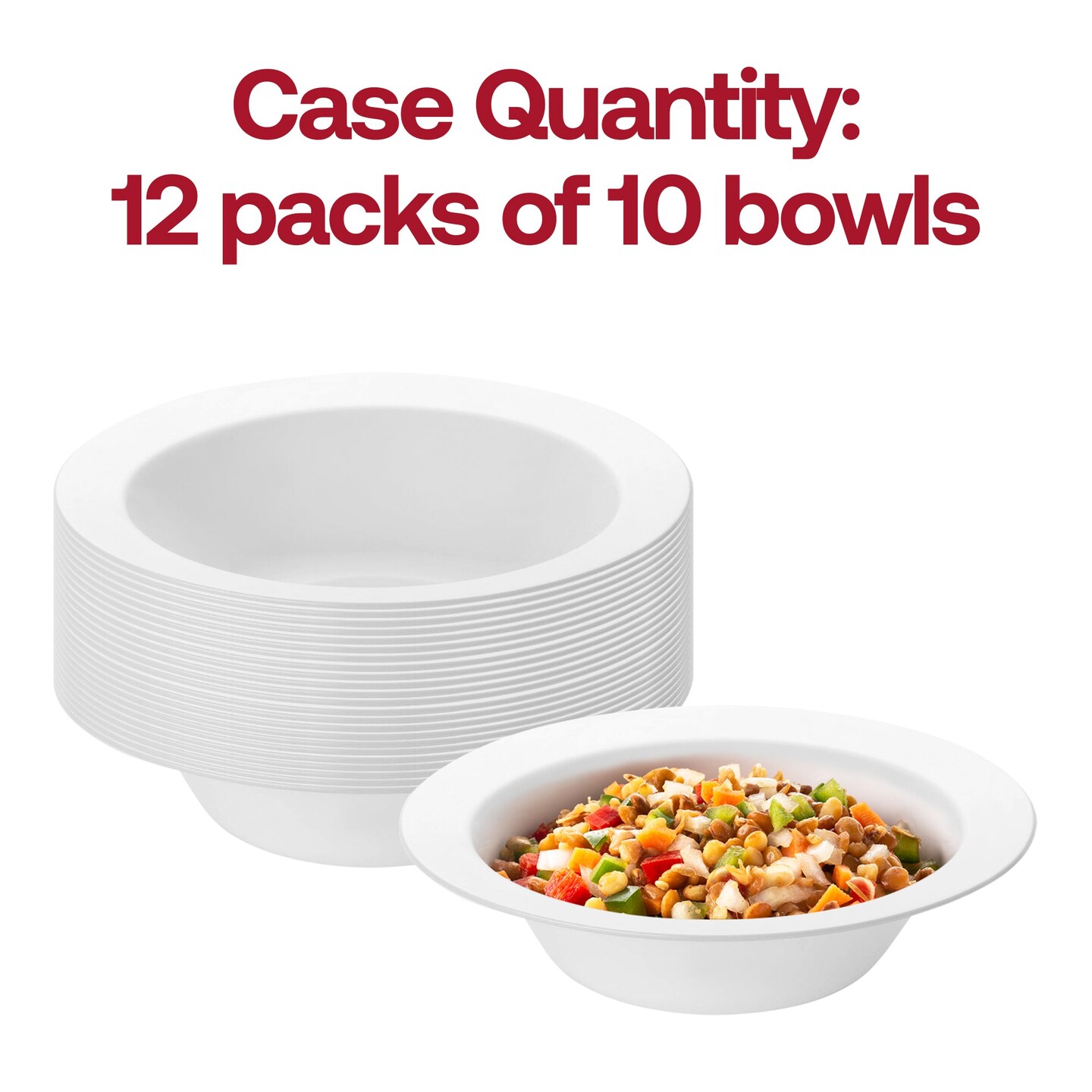 Solid White Edge Rim Round Disposable Plastic Soup Bowls - 12 oz. (120 Bowls)