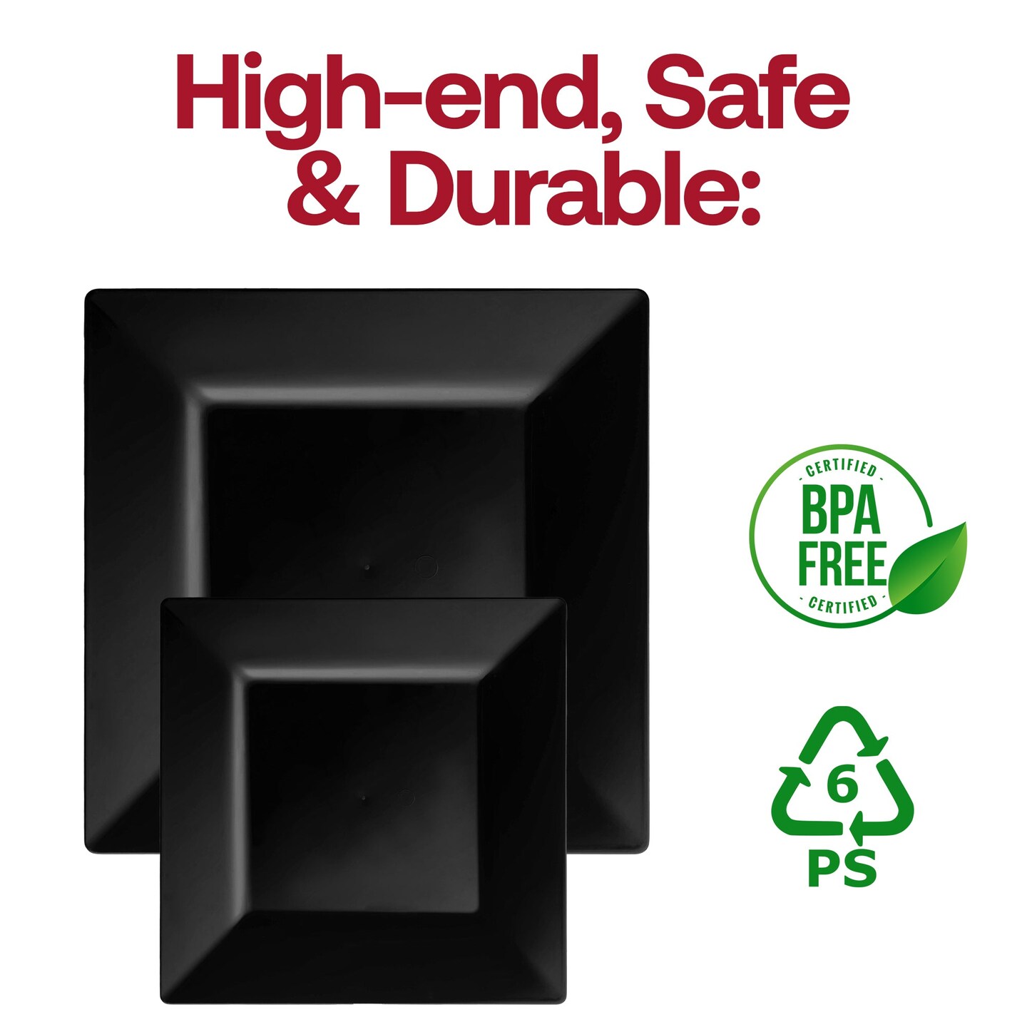 Black Square Plastic Dinner Plates - 9.5" (120 Plates)