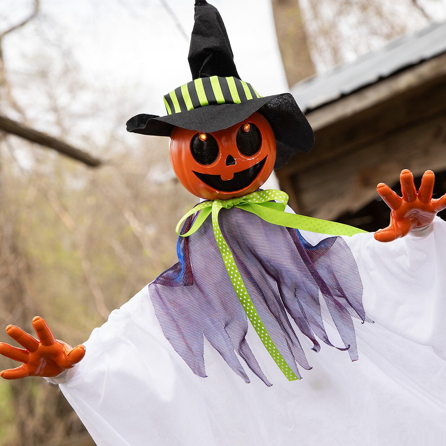 Animated Smiling Pumpkin Scarecrow Hanging Decoration 47 1/4&#x22;