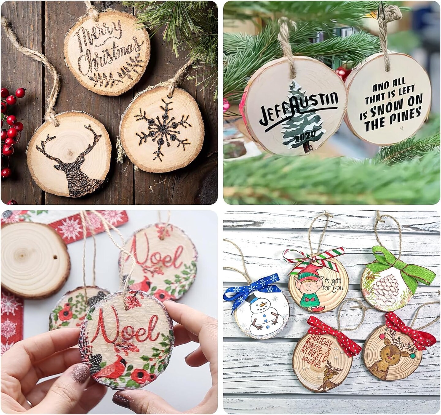 Wood Slices, 30PCS 3.1&#x27;&#x27;-3.5&#x27;&#x27;Natural Wooden Christmas Ornaments Kit Unfinished Wooden Circles with Pre-Drilled Hole, Acrylic Paint, Diamonds, DIY Craft for Kids Adults Holiday Decor