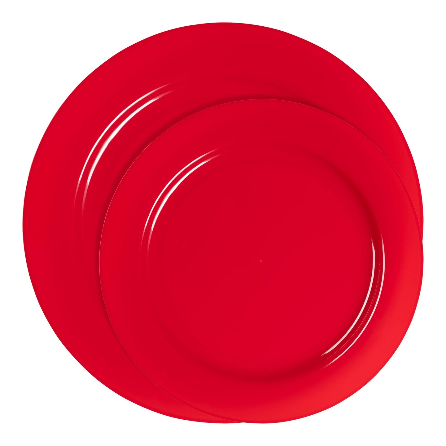 Solid Red Holiday Round Disposable Plastic Dinnerware Value Set (120 Guests)