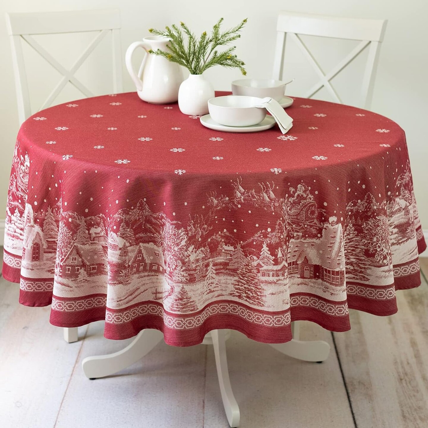 Engineered Jacquard Heavyweight Fabric Table Cloth, Holiday, Winter, and Christmas Tablecloth (Christmas Story, 70&#x22; Round)