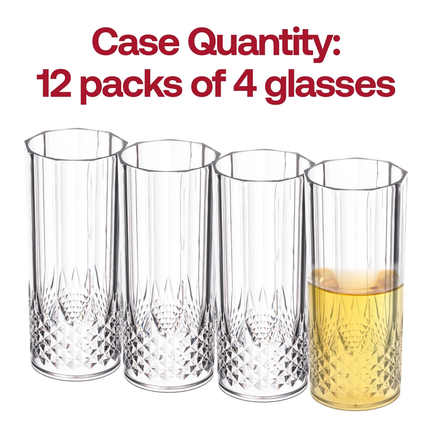 Clear Crystal Cut High Ball Plastic Glasses - 14 oz. (48 Glasses)