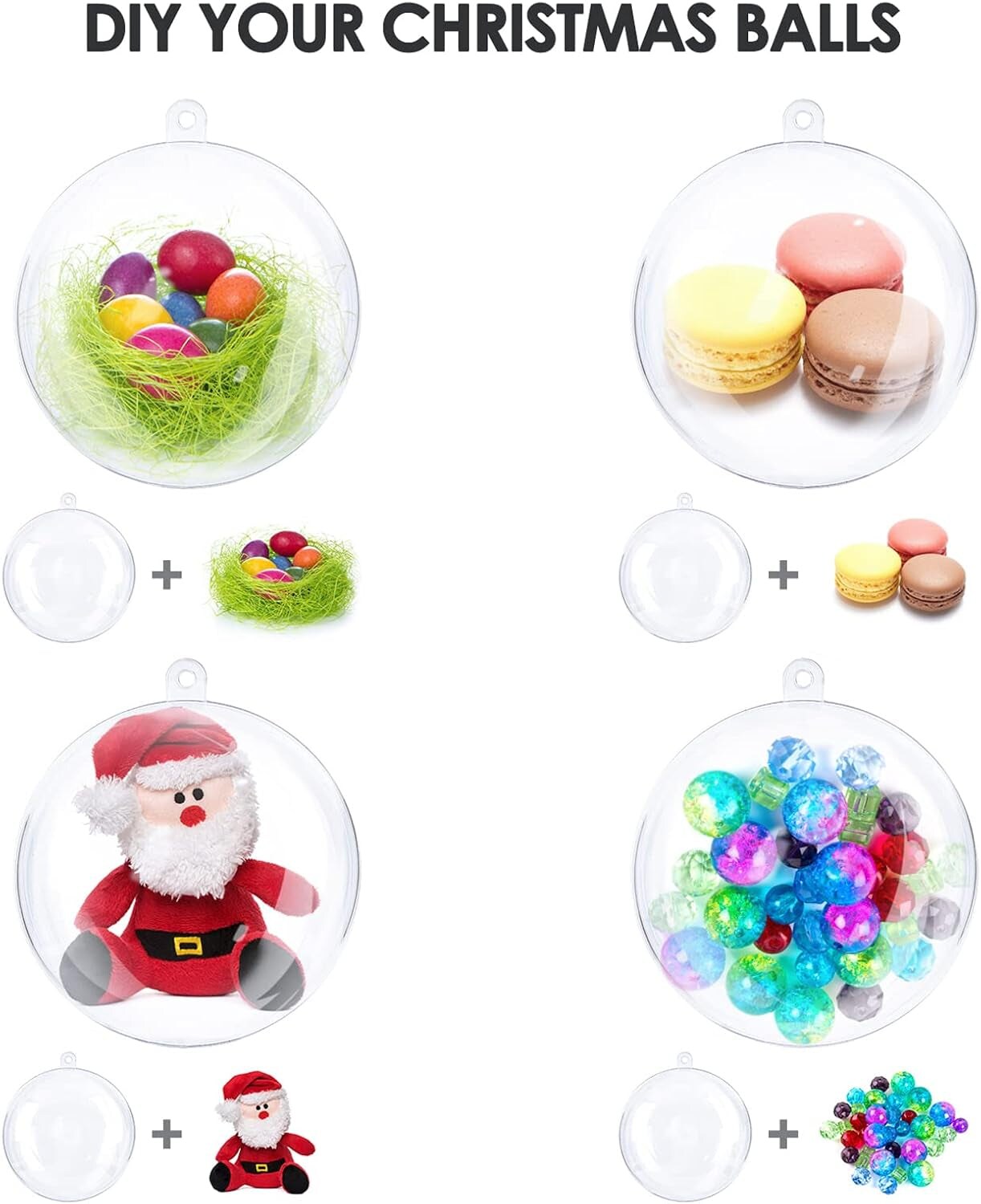 20 Pack DIY Ornament Clear Fillable Baubles Craft Christmas Decorations Tree Ball for New Years Present Holiday Wedding Party Home Decor Bath Bomb (3.15&#x201D;)
