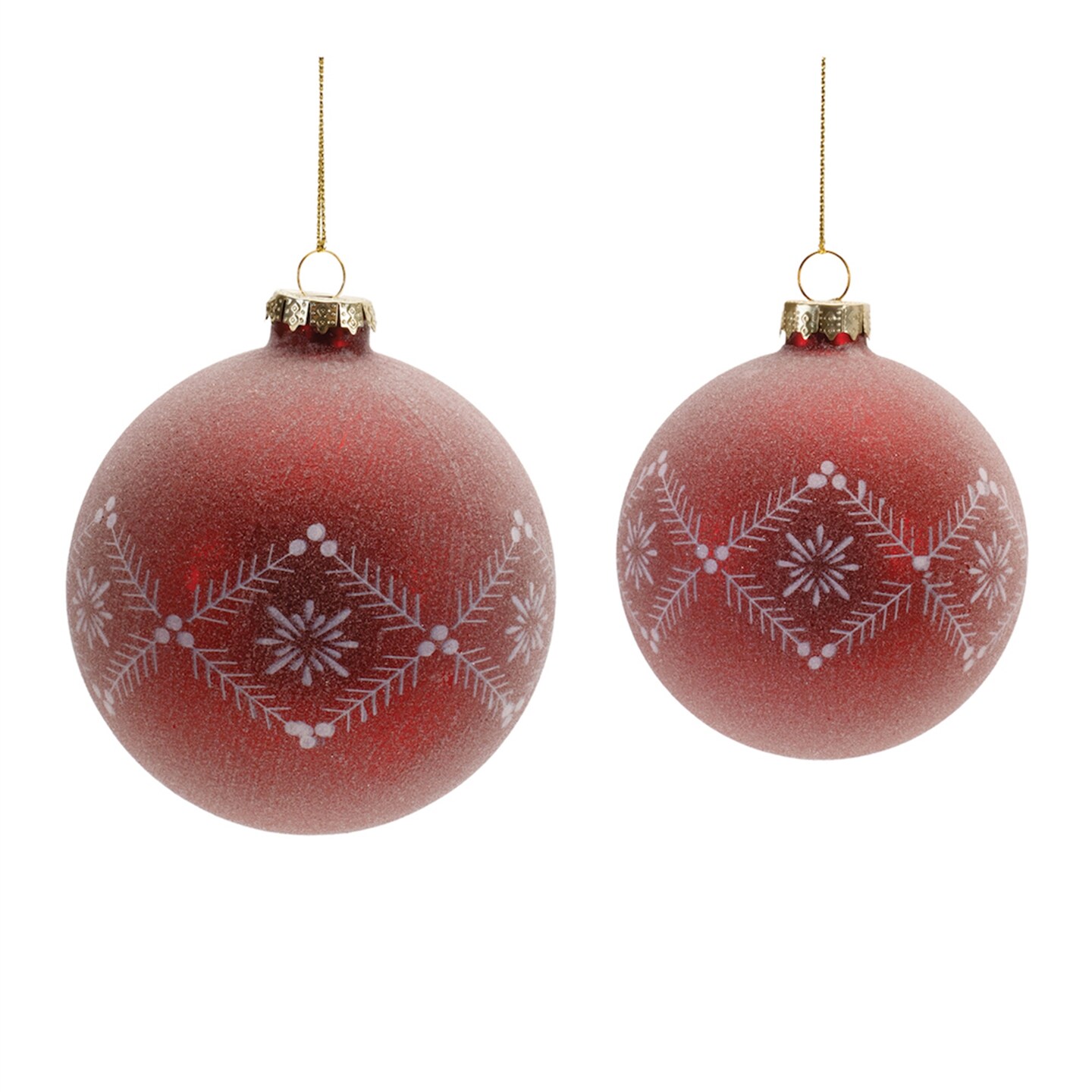 Melrose Frosted Snowflake Etched Ball Glass Christmas Ornaments - 4&#x22; (100mm) - Red - 6ct