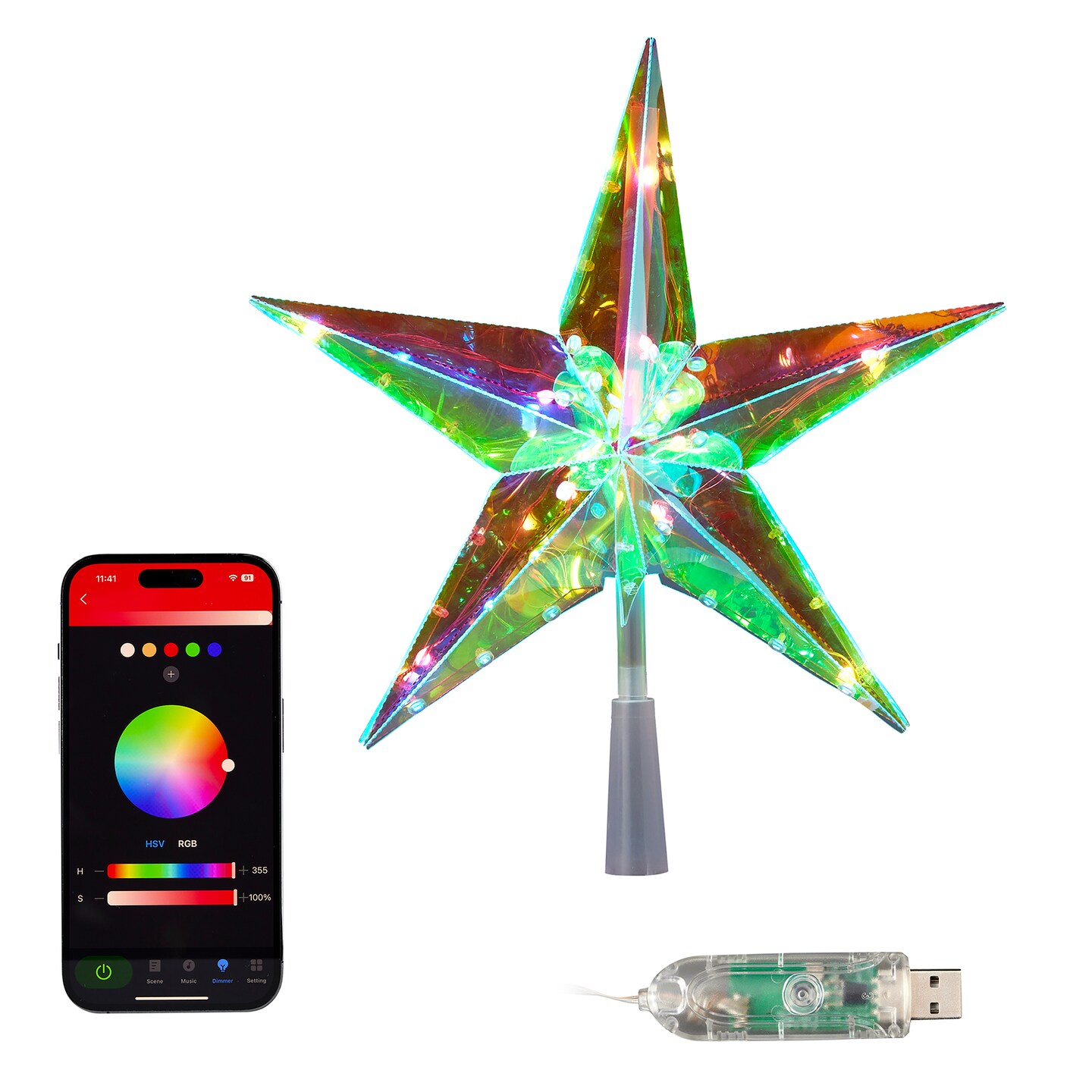 Christmas Vivvi App-Based Prismatic 11&#x22; Star Tree Topper