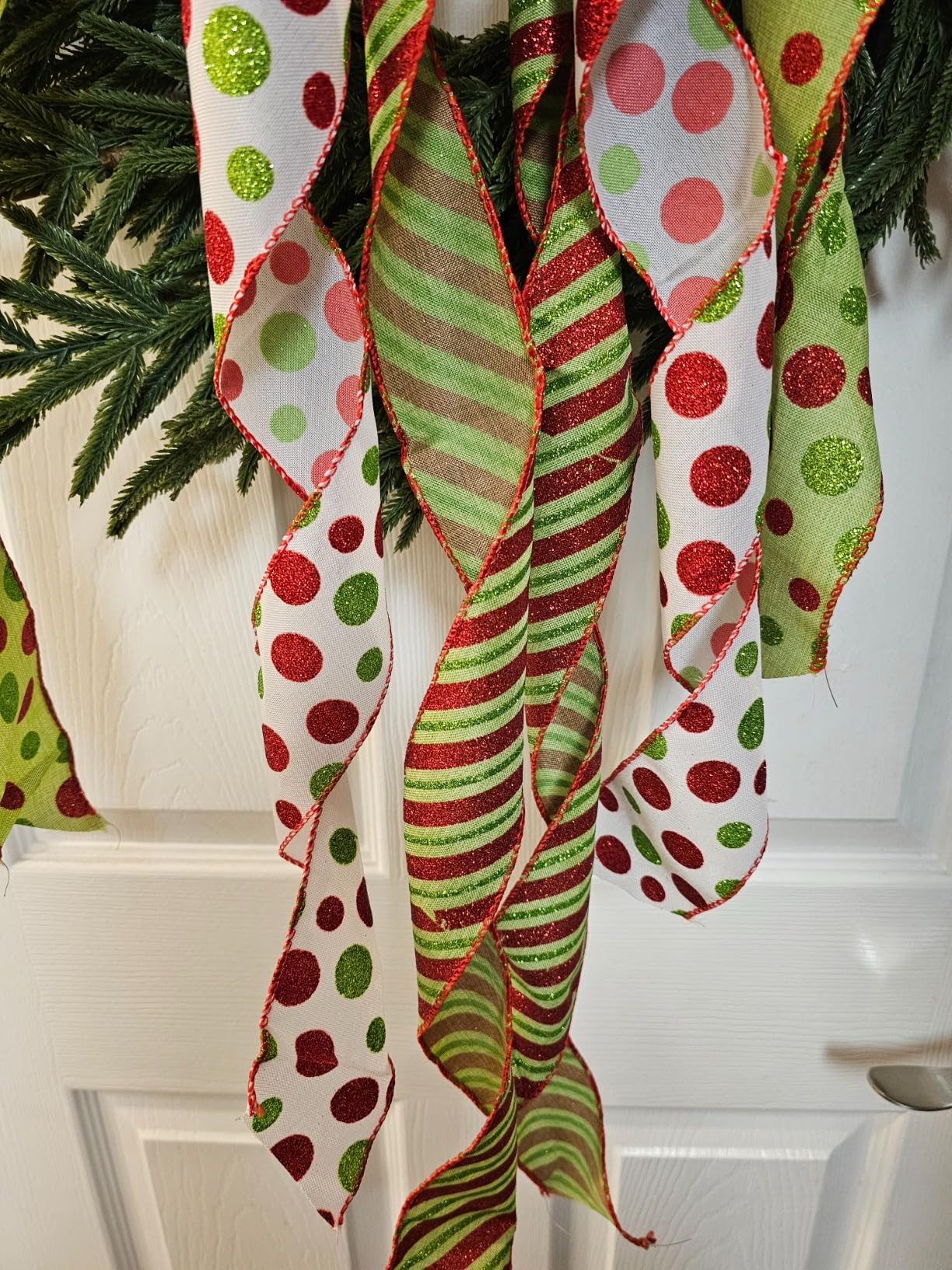 Christmas Tree Topper Wreath Bow Large Green Christmas Bow Tree Topper Red Green Dot Gift Bow for Xmas Ornament Holiday Decoration