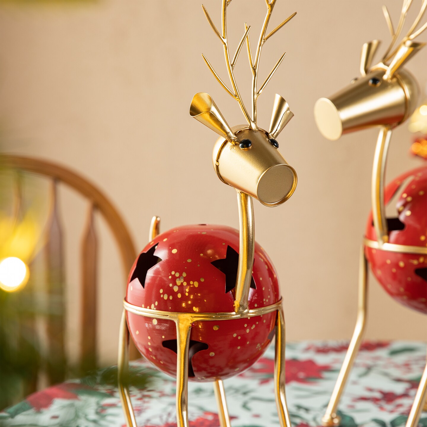 Set of 2 Christmas Metal Bells Reindeer Table D&#xE9;cor or Floor D&#xE9;cor
