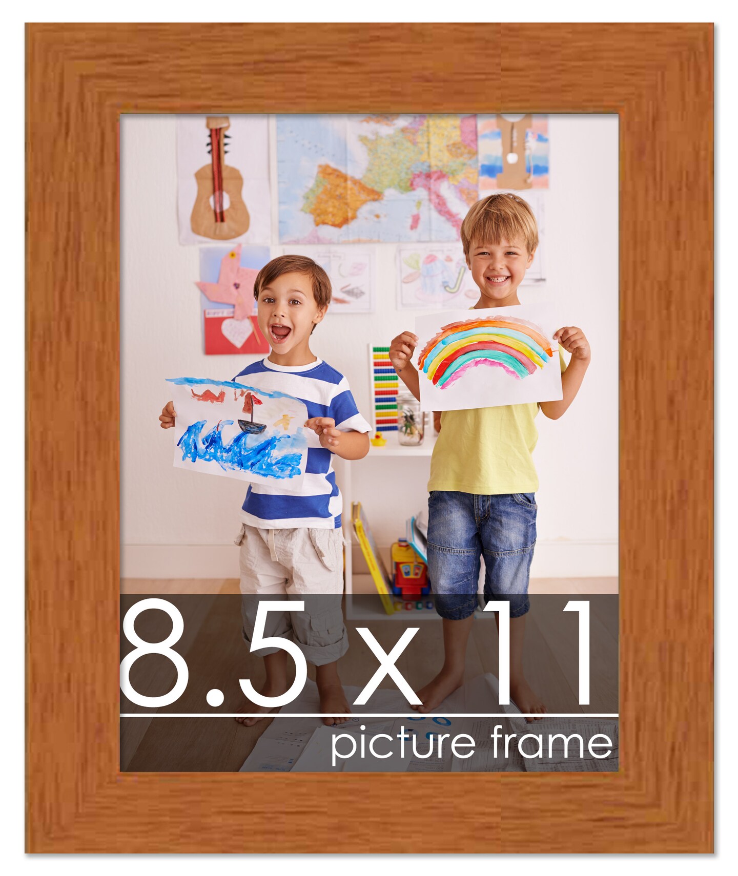 Photo Size Slim Profile Brown Frame - UV Acrylic, Foam Board Backing, Hanging Hardware