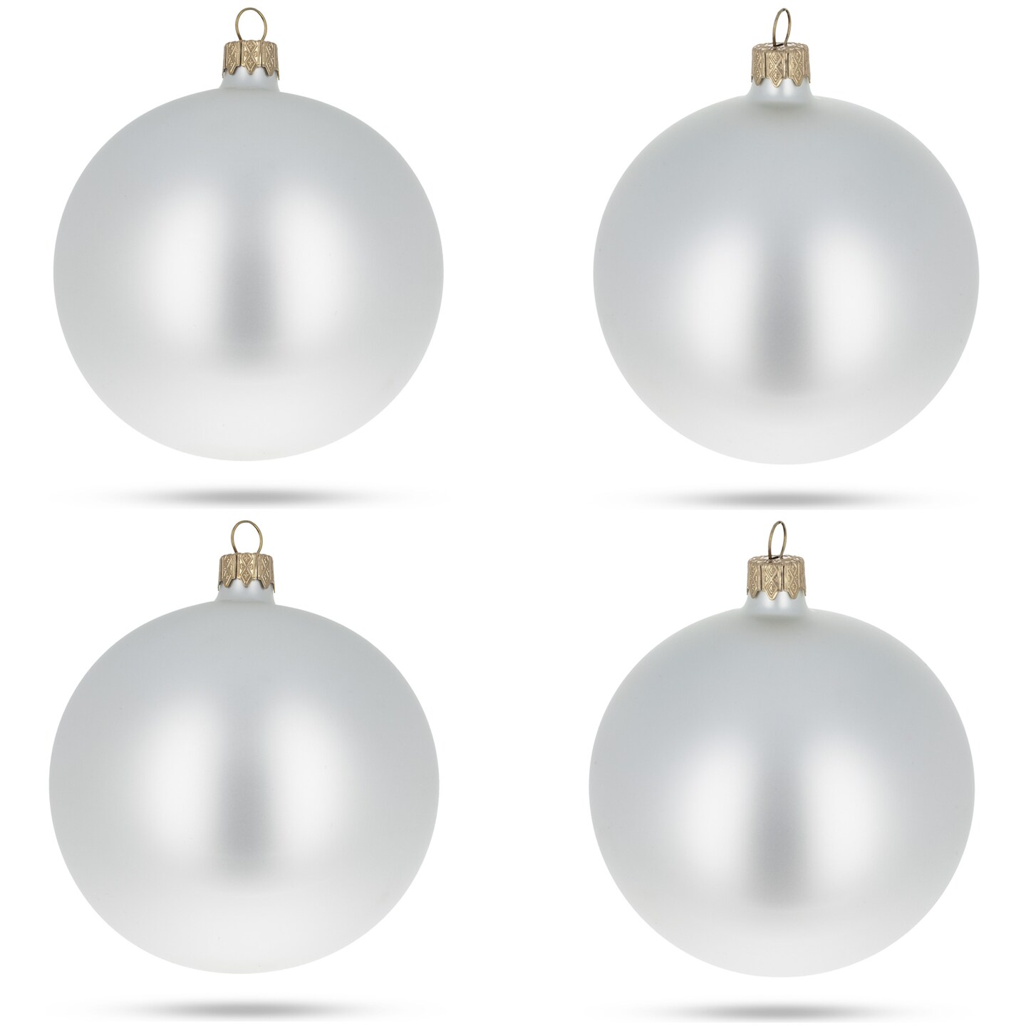 Set of 4 Matte White Glass Ball Christmas Ornaments 4 Inches