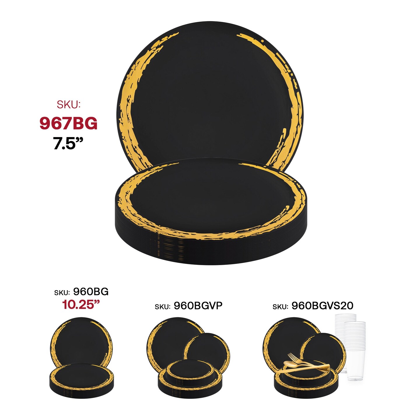 Black with Gold Moonlight Round Disposable Plastic Appetizer/Salad Plates - 7.5" (120 Plates)