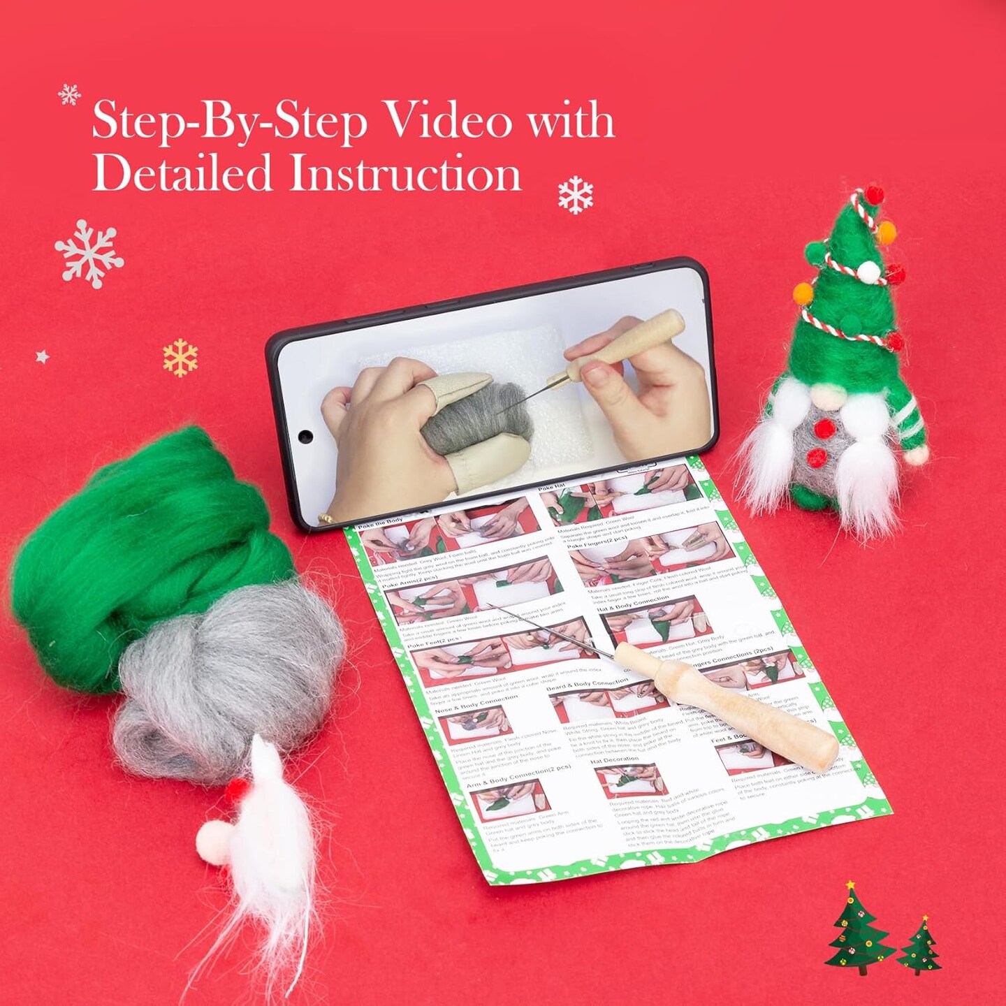 Needle Felting Kit - 4 Pcs Christmas Gnome Needle Felting Kits for Beginners, Needle Felting Starter Kit with Basic Felt Tools, DIY Wool Needle Felting Supplies for Christmas Festival Crafts