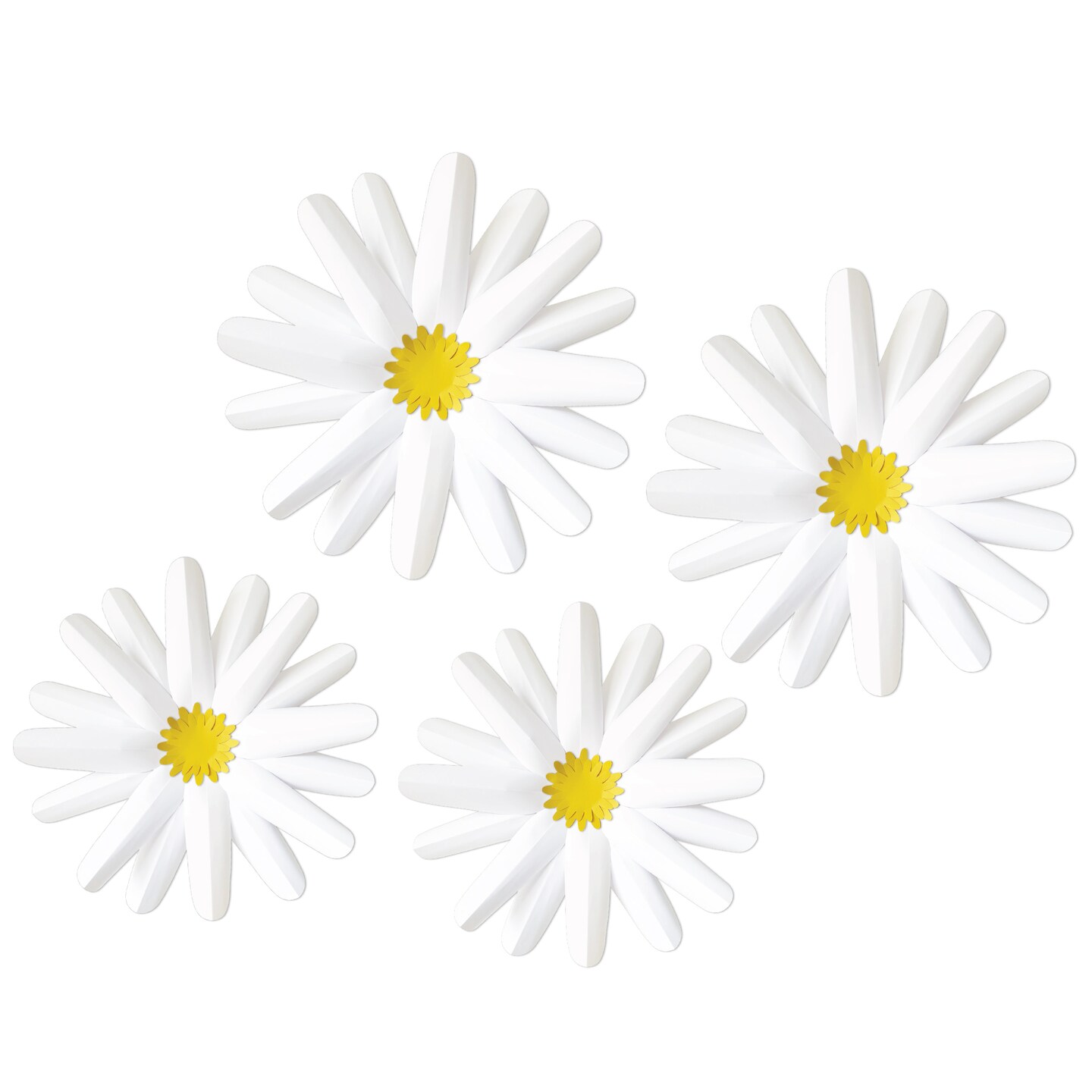 Happily Ever Elementary Retro Remix 4-Piece 3D Daisy Bulletin Board Decorations, Groovy Paper Flowers With Glue Point Dots for Baby Shower, Party, Wedding, and Classroom Decor