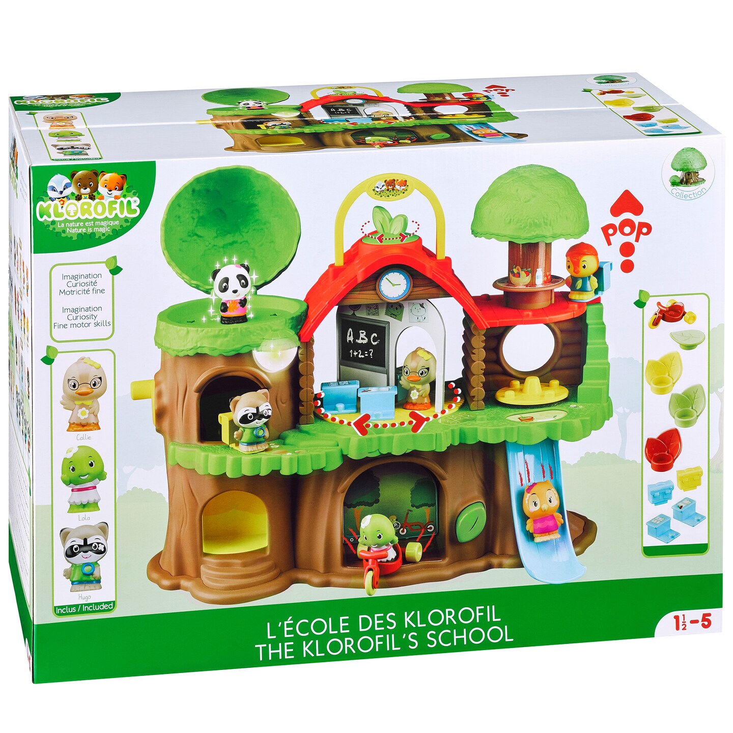 Timber Tots: The Klorofil&#x27;s Schoolhouse - 13pc Nature Toy Playset, 3 Animal Figurines &#x26; Accessories, Rotate-Snap-Crank Features, Kids &#x26; Toddlers 18Mo+
