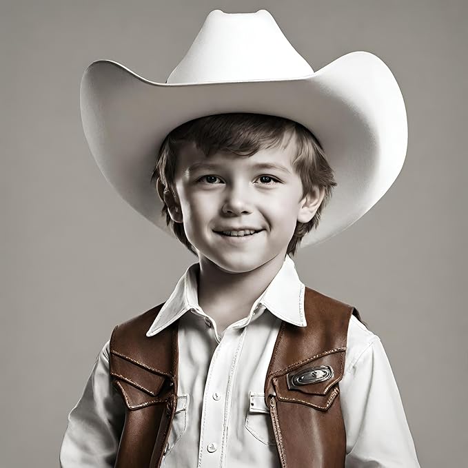 4E&#x27;s Novelty 2 Pack Kids Cowboy Hat - White Cowboy Hat for Boys &#x26; Girls 5-12 for Dress-Up &#x26; Costume Play