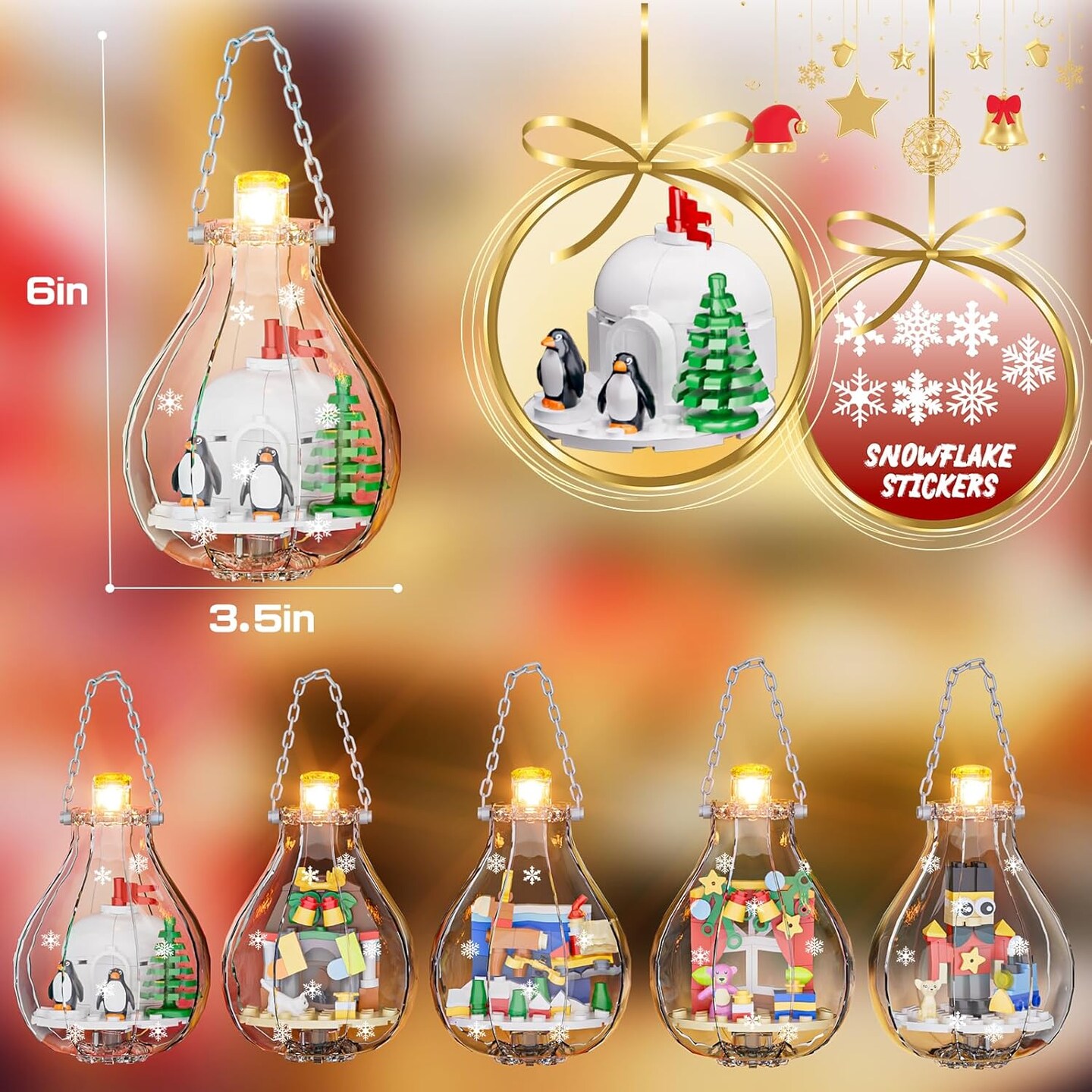 6 Pack Christmas Tree D&#xE9;cor with Santa Claus Elk Nutcracker Penguin Christmas Ornaments