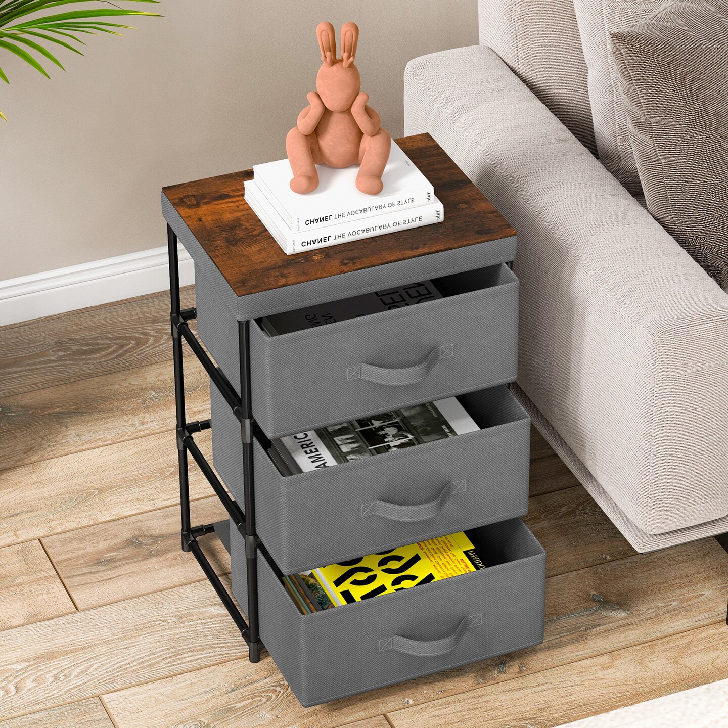 3-Tier Rustic Brown and Grey 3 Drawer Dresser Small Storage Chest for Bedroom or Entryway