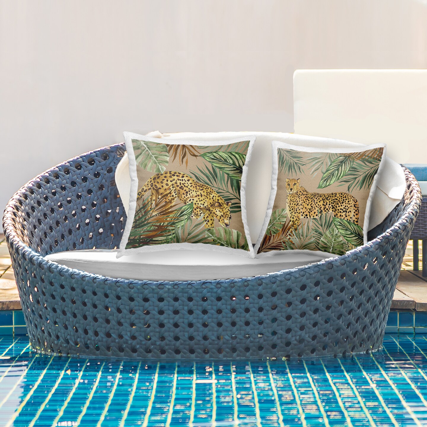 Stupell Industries Cheetahs Prowling Through Palms 2 Piece Outdoor Printed Pillow Set, design by Janet Tava, 18 x 7 x 18