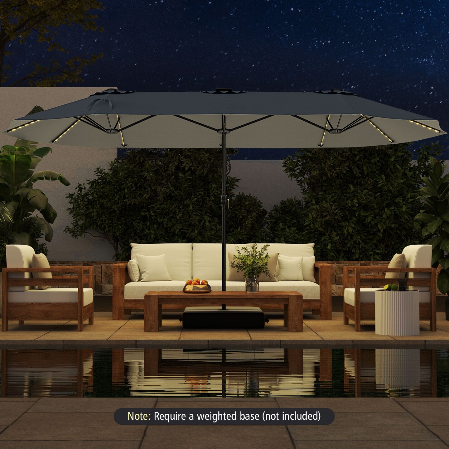 Extra Large LED Patio Umbrella, Double-Tier Canopy with Crank and Solar Lights