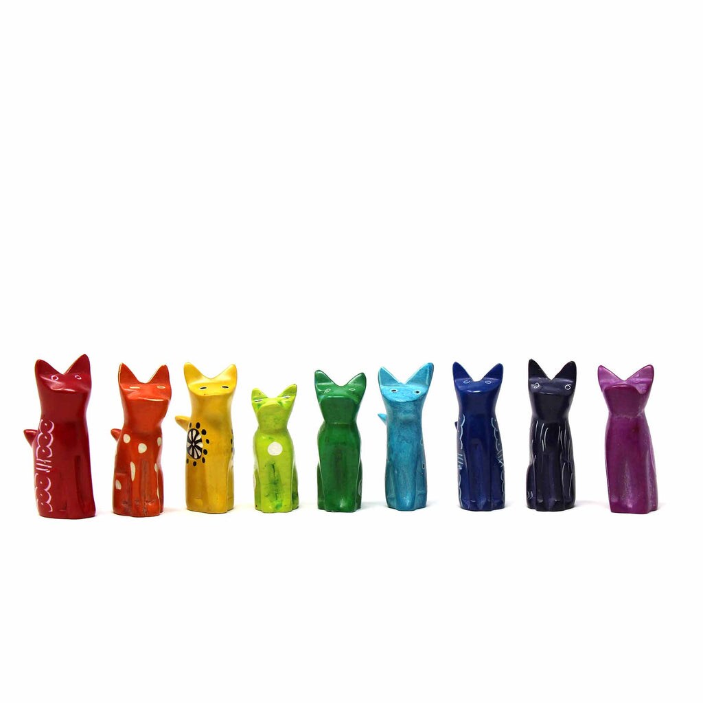 Soapstone Mini Sitting Cats Figurines Pack of 5 Assorted Colors Decor Gift
