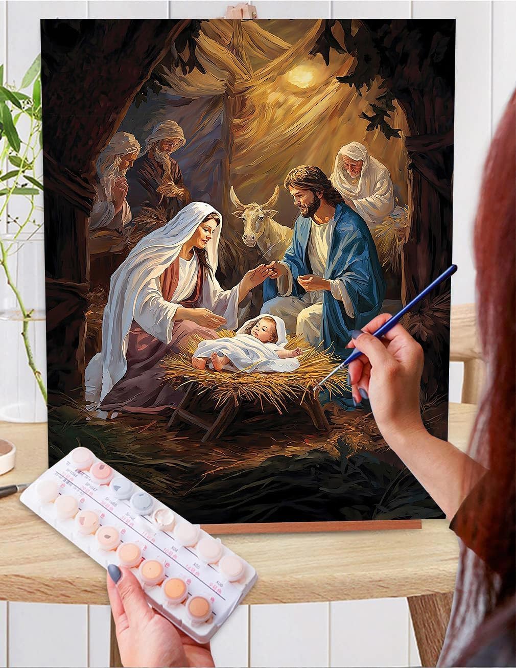 Nativity Scene Paint by Number Kit for Adults Canvas,Christmas Jesus Born Paint by Numbers for Adults Beginners Canvas, Christian Religious Painting by Numbers for Gift Decor - 16x20Inch