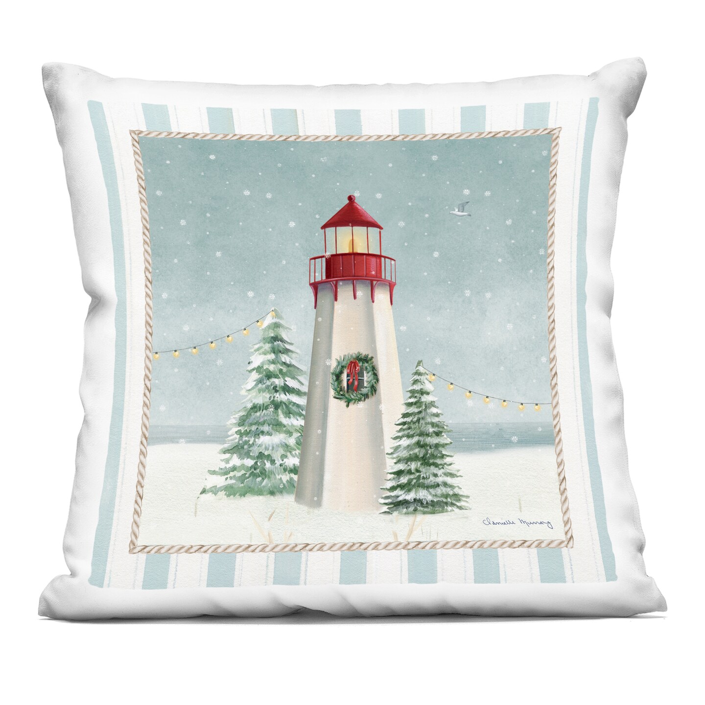 Stupell Industries Coastal Holiday Lighthouse Decorative Printed Throw Pillow, design by Danielle Murray, 18 x 7 x 18