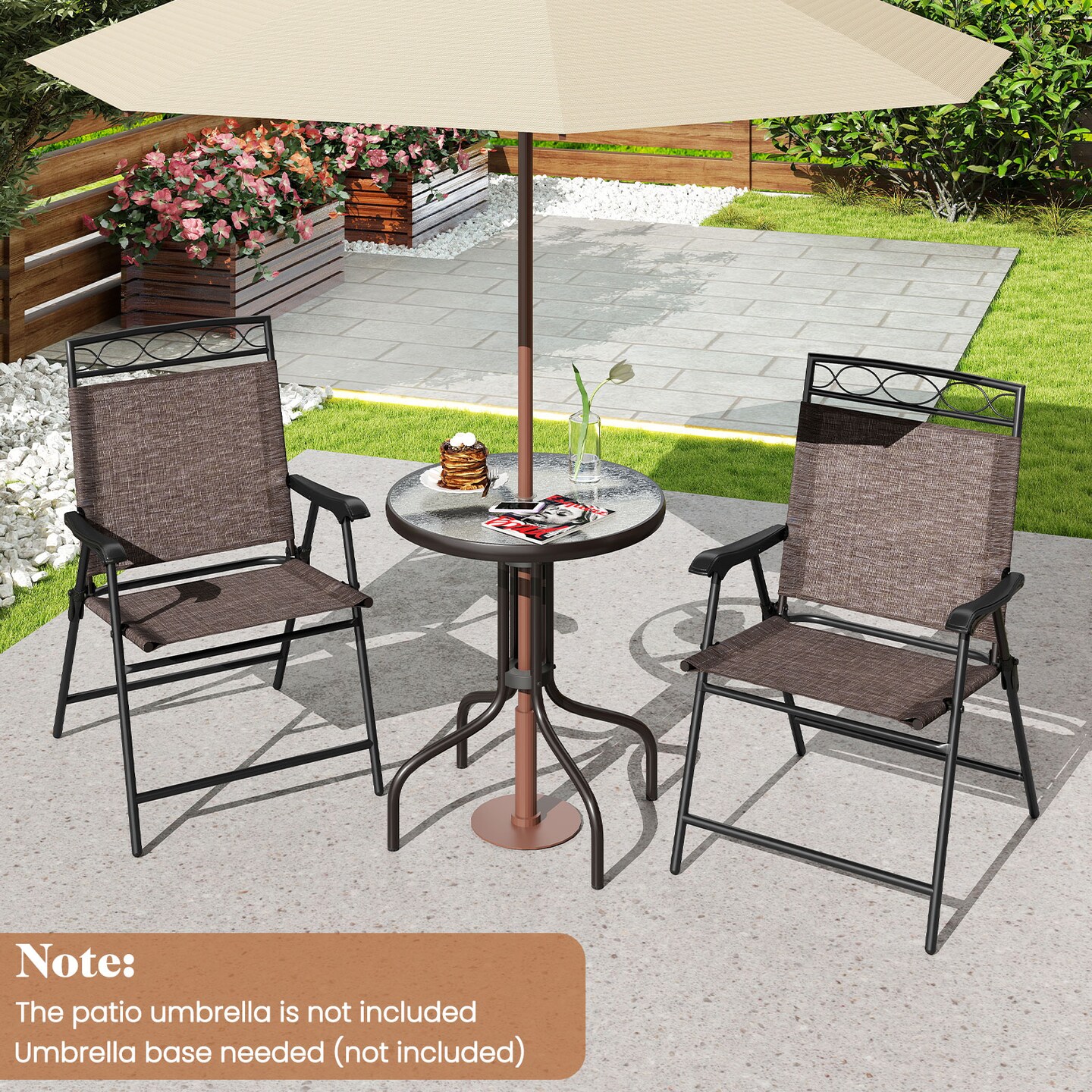 3 Pieces Outdoor Bistro Dining Furniture Set with Umbrella Hole