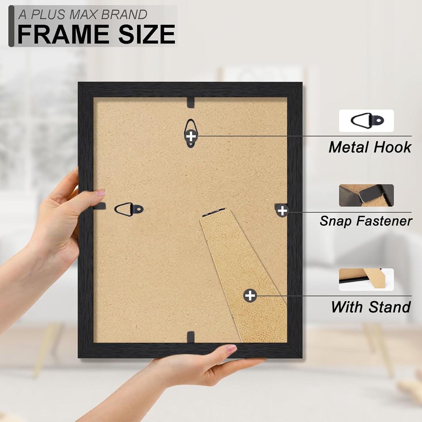 8.5x11 Picture Frame Set of 2, Black Engineered Wood Frame for 8.5 x 11 Inch Picture Poster Photo, Light Weight 8.5 by 11 Frame with Wood-grain for Wall