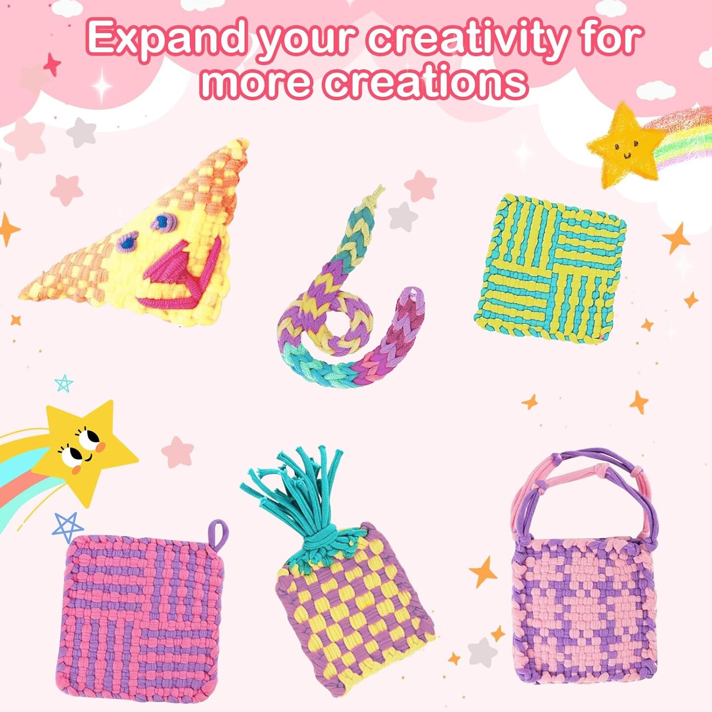 800 PCS Loom Loops 6 7 inch Pastel Weaving Loom Loops Potholder Colorful Loops Elastic Weaving Loops Craft Flexible Loom DIY Kit Colorful Weaving Crafts for Kids Adults DIY Crafts Supplies