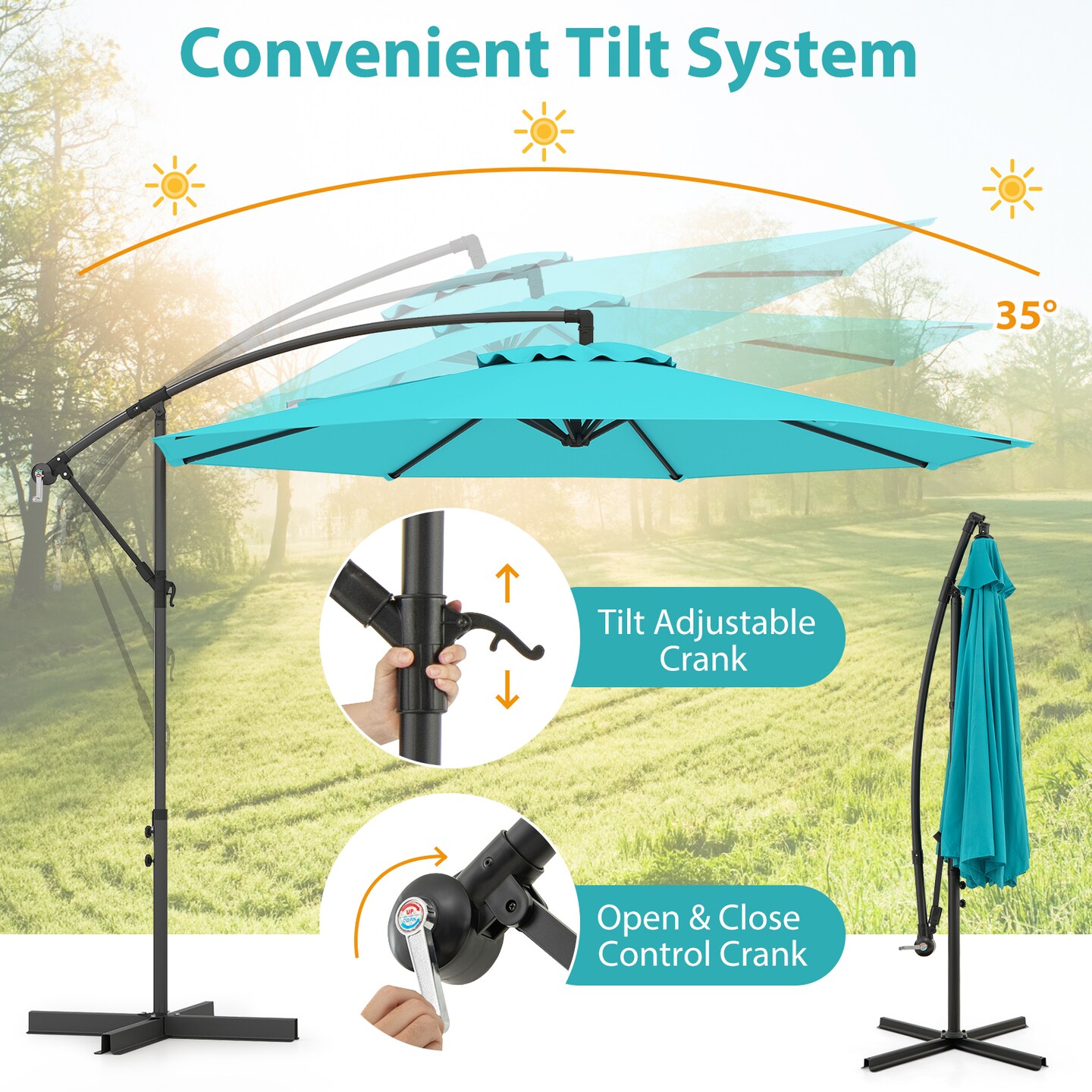 10 Feet Turquoise Polyester Patio Canopy Umbrella with Powder-Coated Iron Frame Tilt and Crank