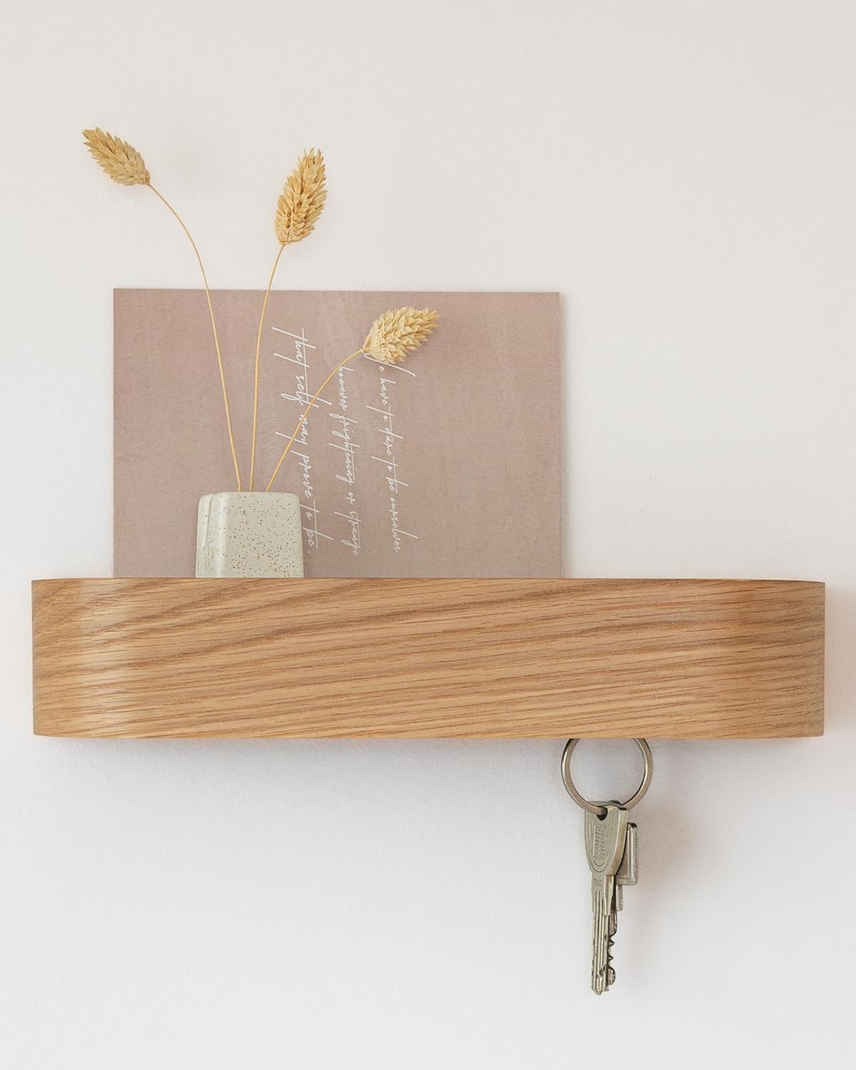 Key Holder 'Fyndig' | Minimalist Key Hook Design from Berlin | Modern Key Holder Wall Mount with Wooden Shelf | Key Rack for Wall as Entryway Organizer | Oak