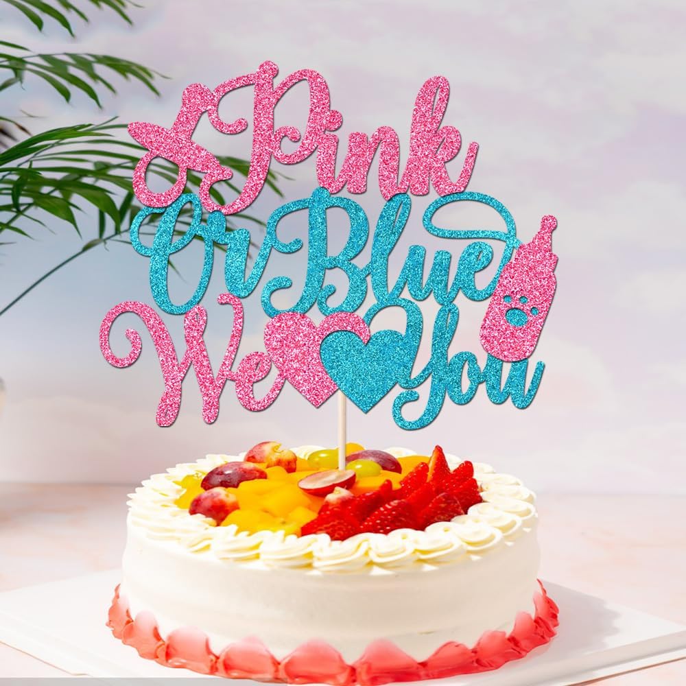1Pcs Pink or Blue We Love You Cake Topper,Gender Reveal Cake Decorations for Baby Shower Gender Reveal Theme Kids Boys Girls Birthday Party Decoration Supplies