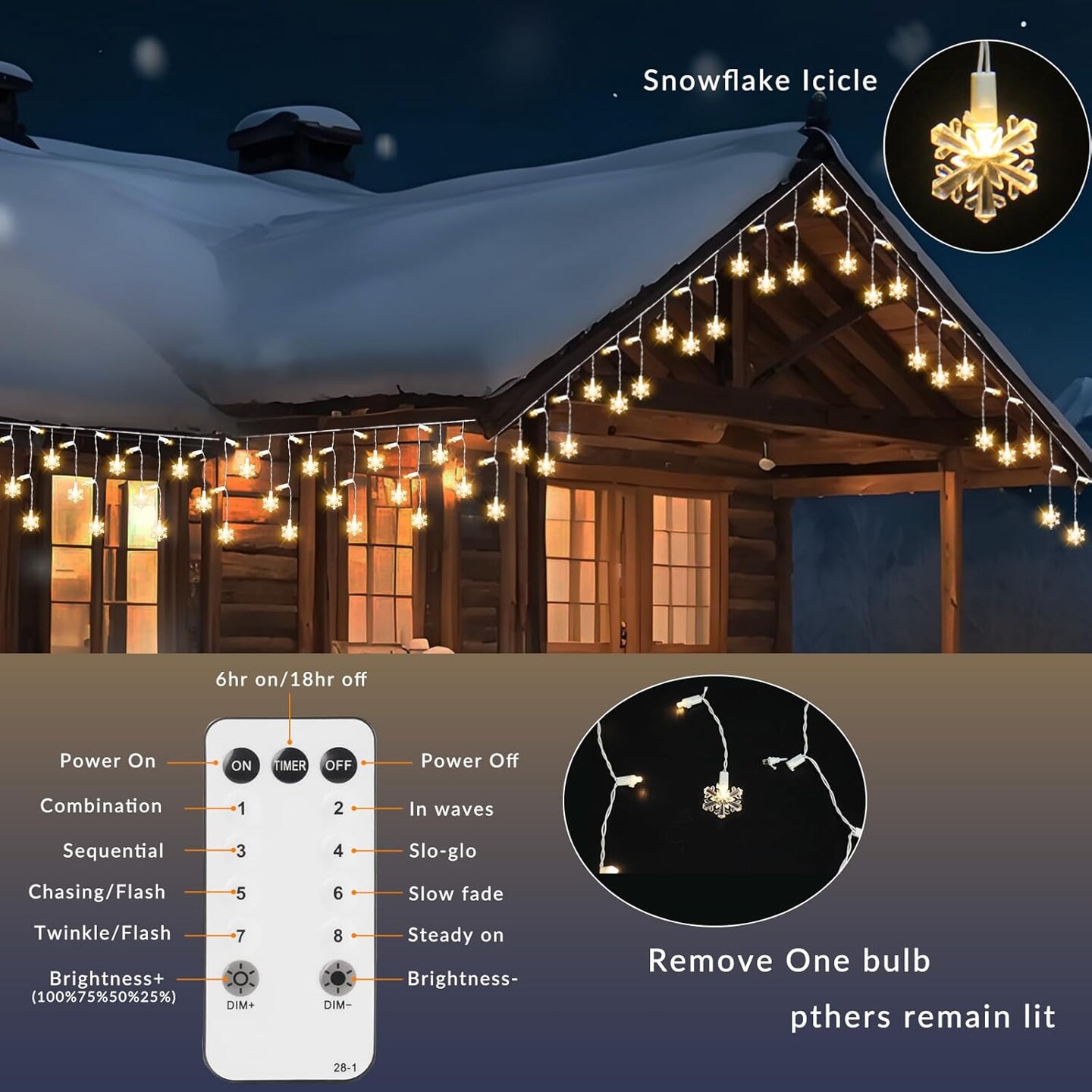Icicle Christmas Lights 180L Led with Snowflake Fairy Curtain String Lights Outdoor