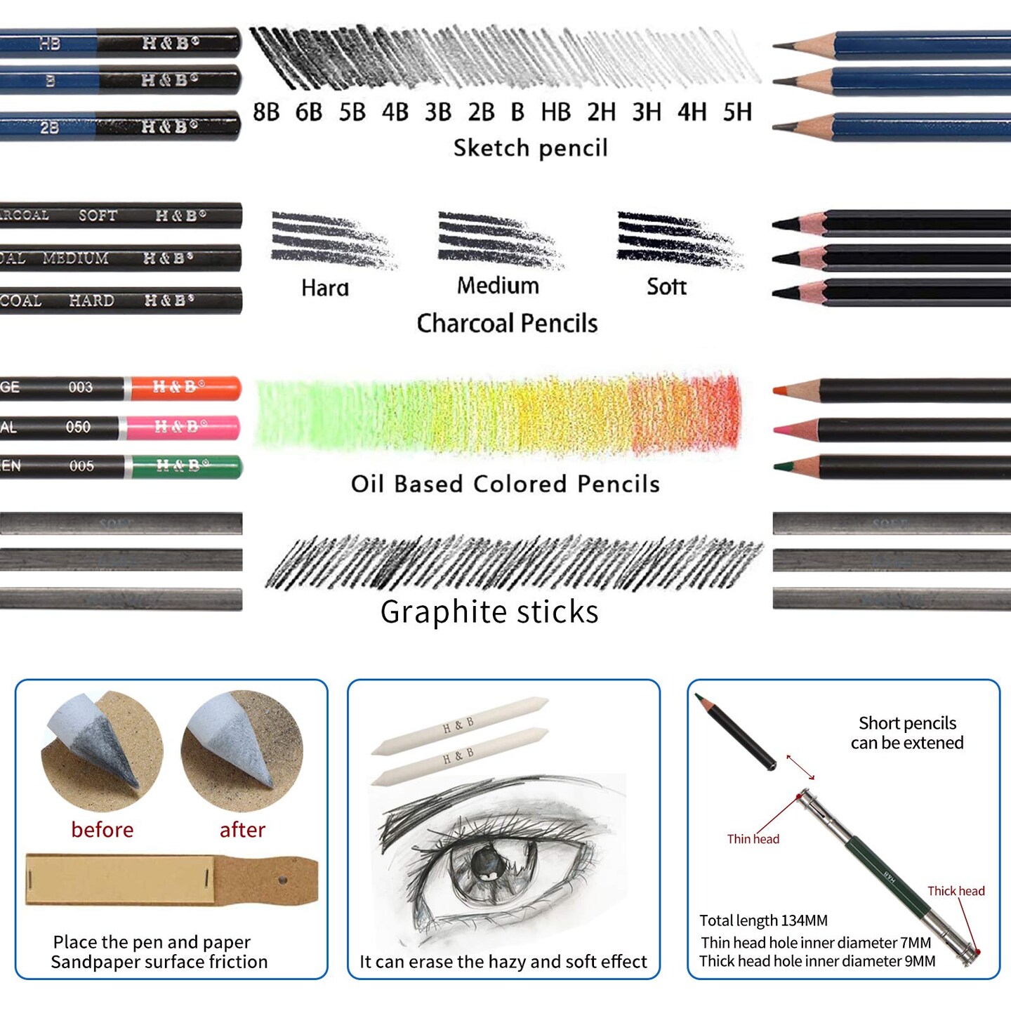 Sketching and Drawing Colored Pencils Set 96-Pieces,Art Supplies Painting Graphite Professional Art Pencils Kit,Gifts for Teens &#x26; Adults Drawing Charcoal Tool Set